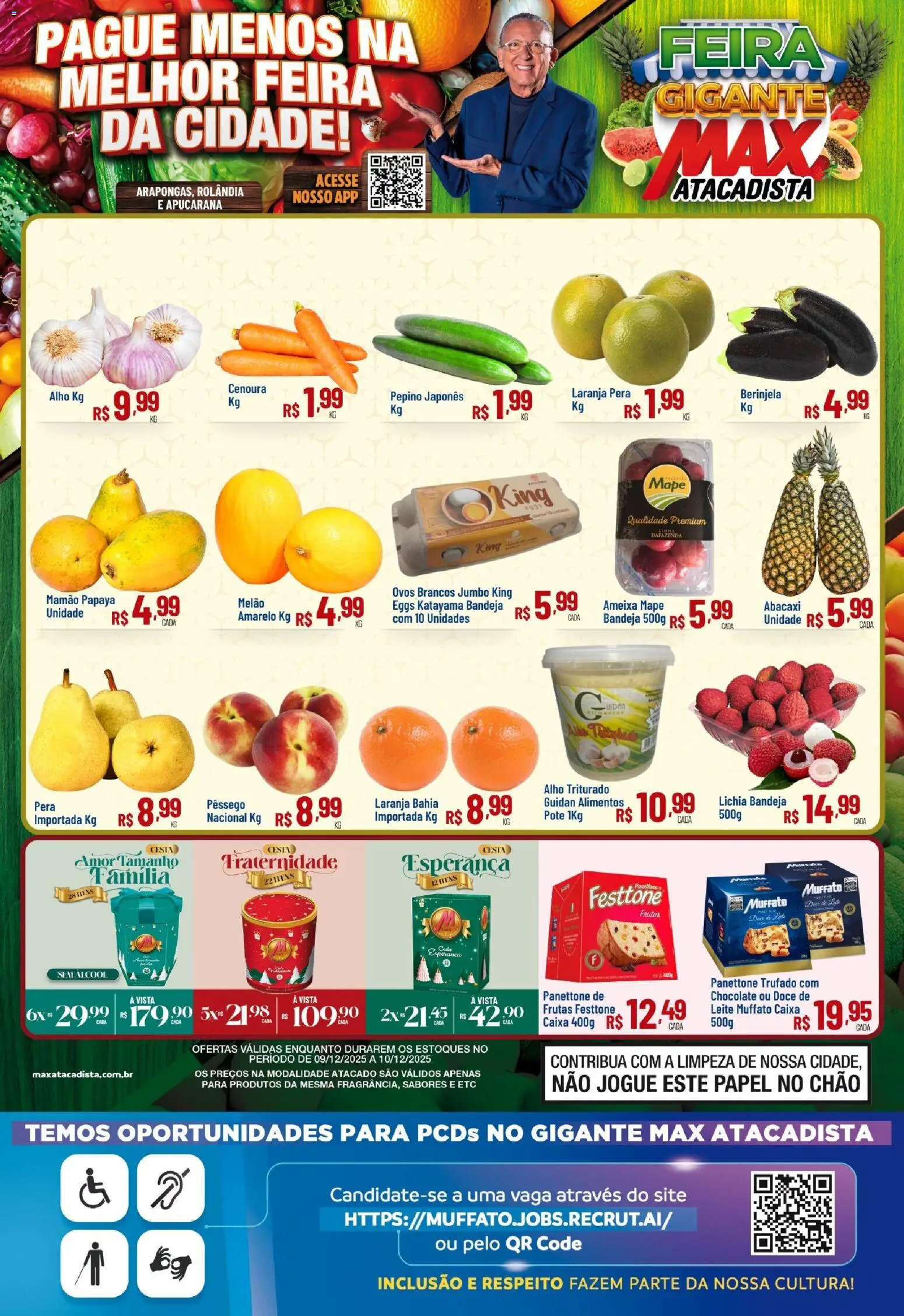 Pré-Visualização do folheto "Ofertas Feira" da loja Max Atacadista válido a partir de 09/12/2025 - Ovos, Abacaxi, Doce, Pera, Berinjela, Cesta, Bandeja, Pepino japonês