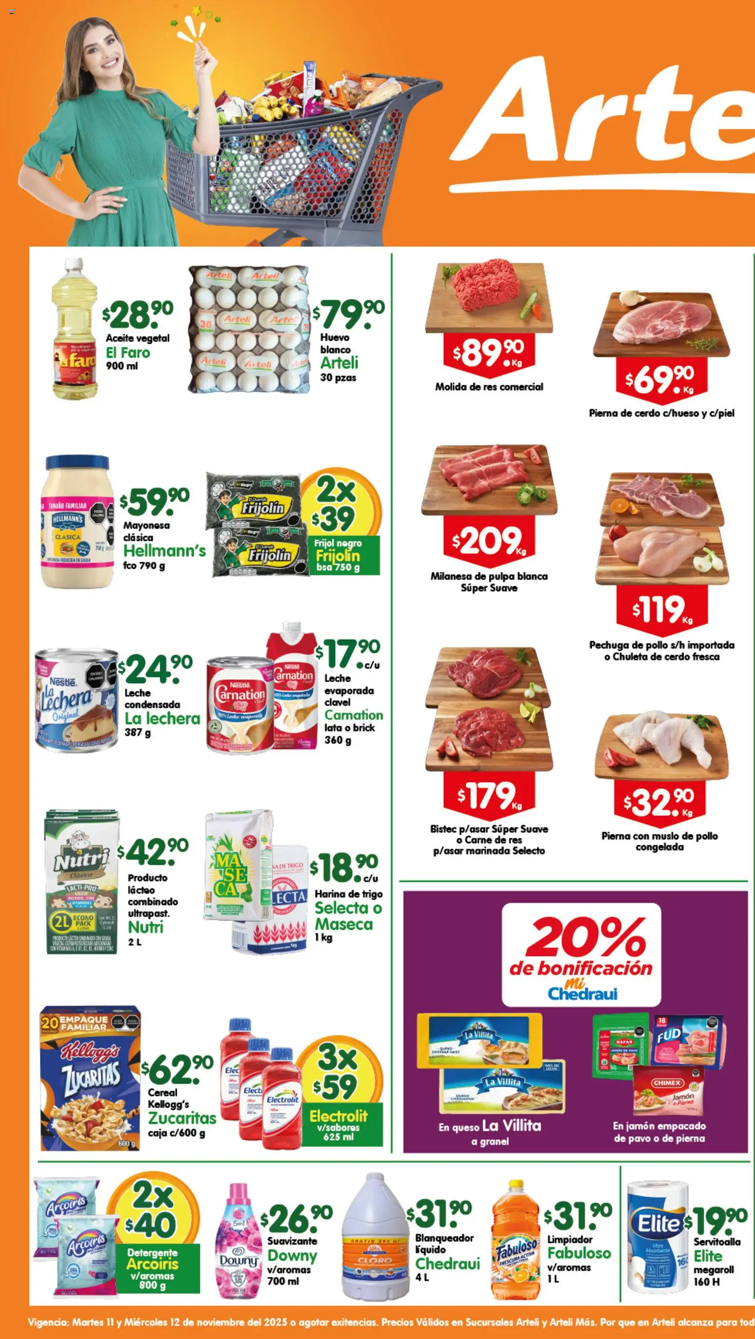 Vista previa las ofertas de la tienda Arteli - Folleto Suc.Arteli & Arteli mas desde el 11/11/2025 - Pollo, Huevo, Aceite, Harina, Cloro, Detergente, Aceite vegetal, Res