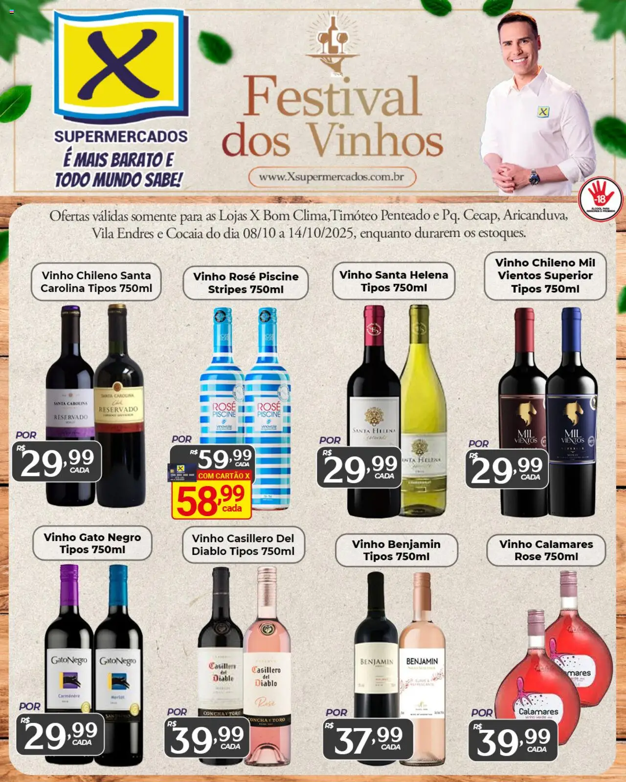 X Supermercados folheto "Ofertas Festival dos Vinhos" válido a partir de 08/10/2025 - número de página 1 - Vinho, Vinho rosé, Benjamin