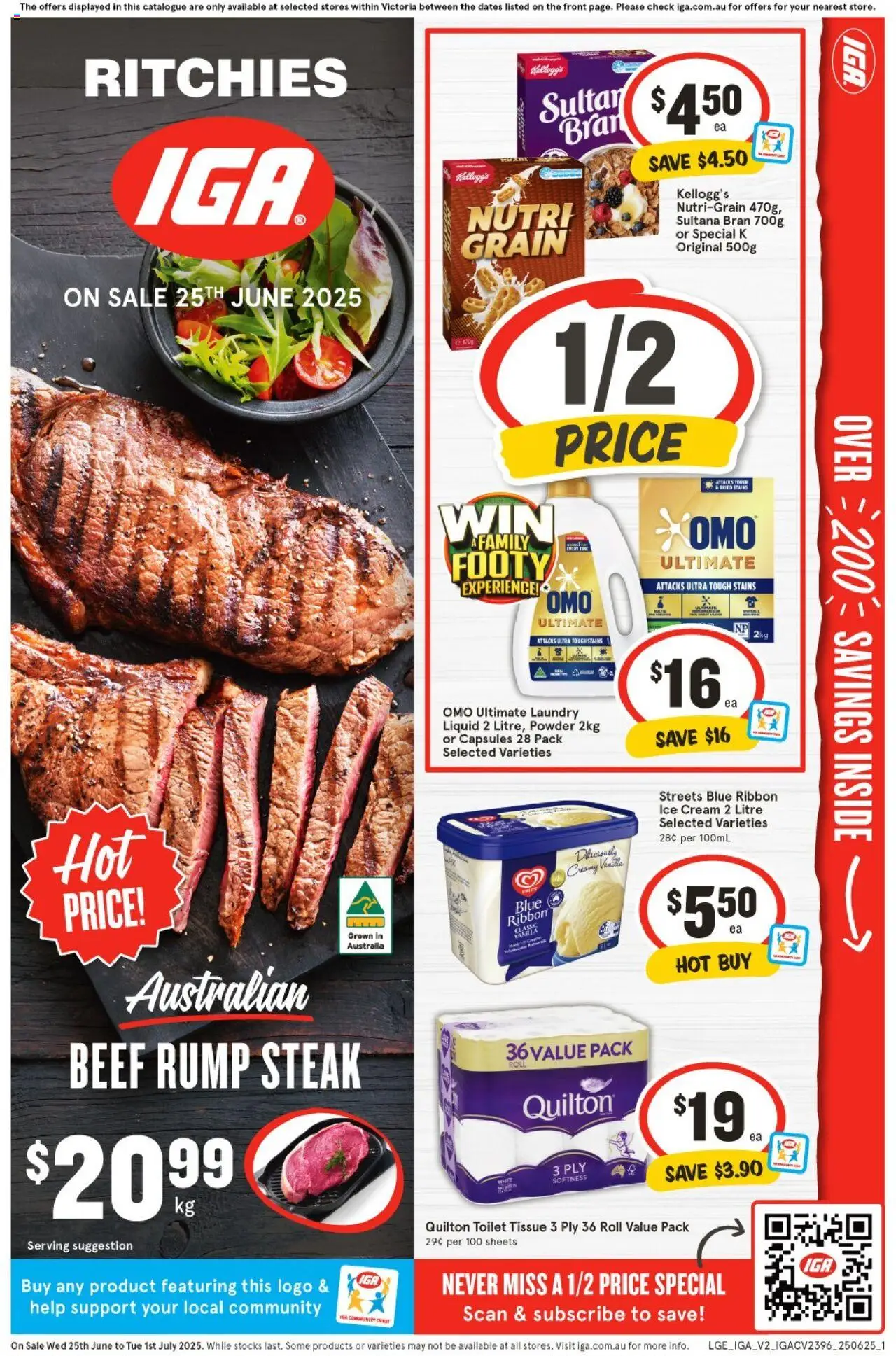 IGA catalogue valid from 25/06/2025 - page 1 - Beef, Cream, Ice cream, Toilet, Steak, Laundry, Ice, Rump steak