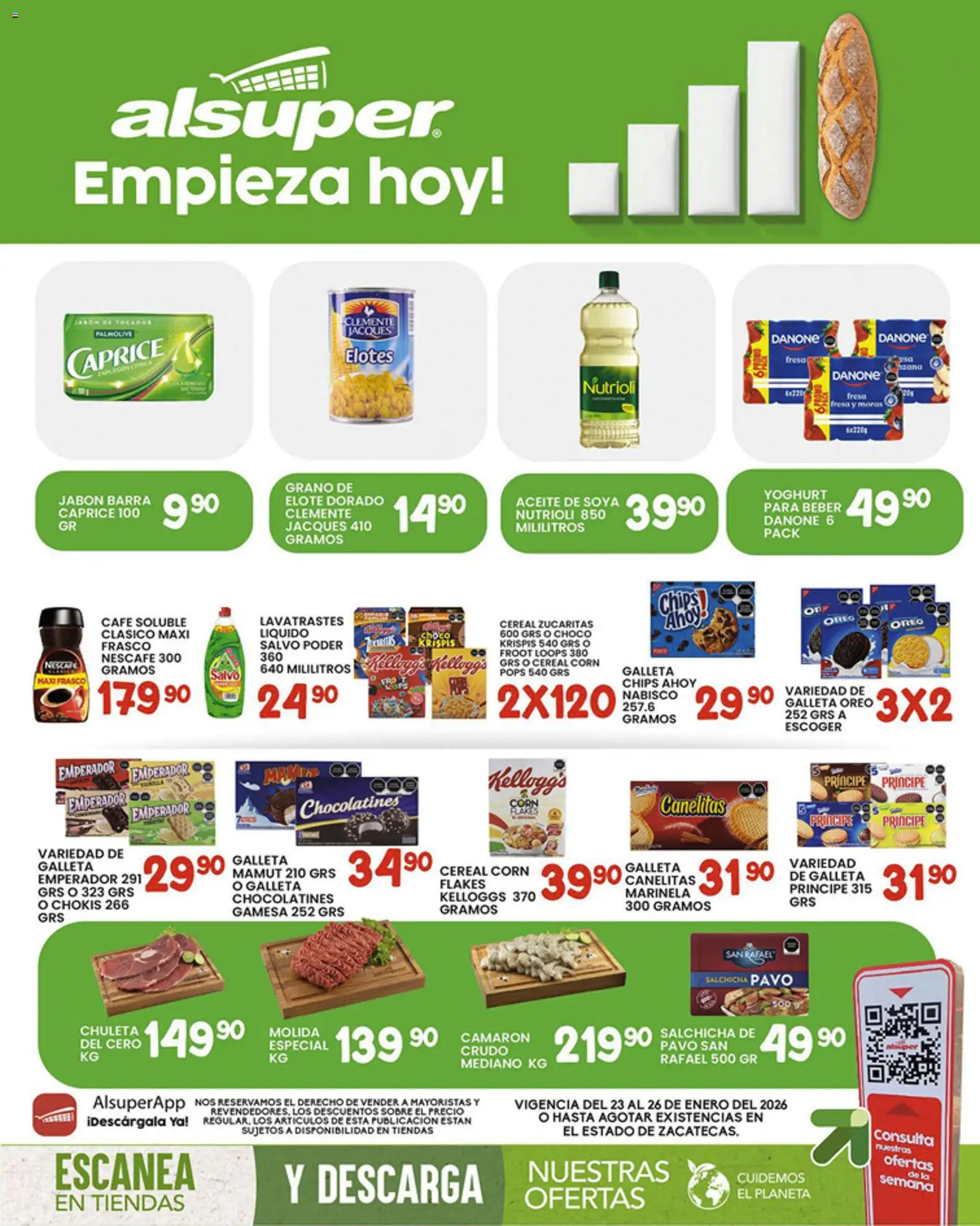 Vista previa las ofertas de la tienda Alsuper - Folleto Zacatecas desde el 23/01/2026 - Café, Fresa, Aceite, Pavo, Sobre, Salchicha, Café soluble, Frasco