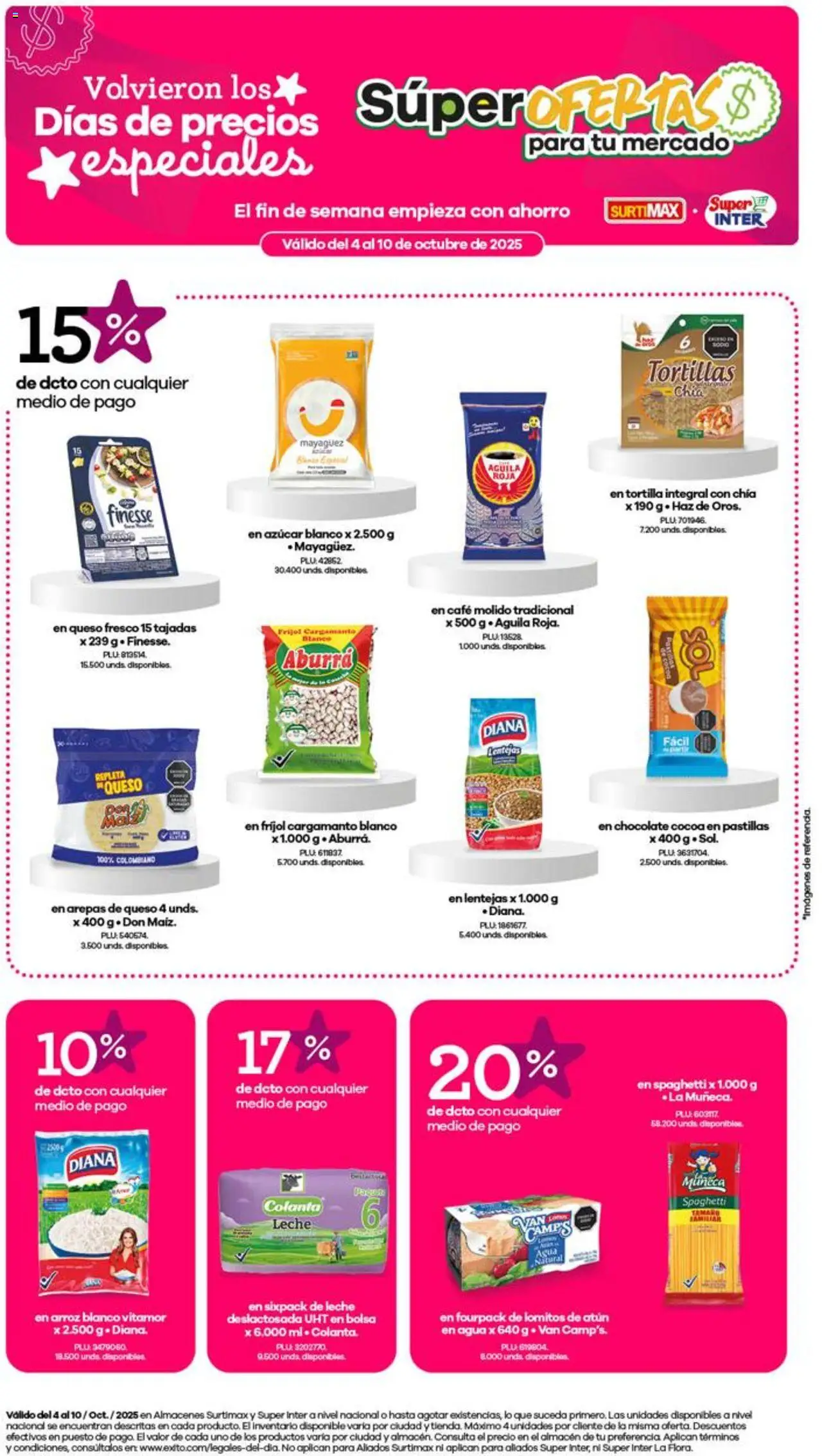Surtimax Catálogo: 04/10/2025 - 10/10/2025 > Últimas Ofertas pagina numero 1 - Café, Agua, Azucar, Leche, Bolsa, Queso, Atún, Tortillas