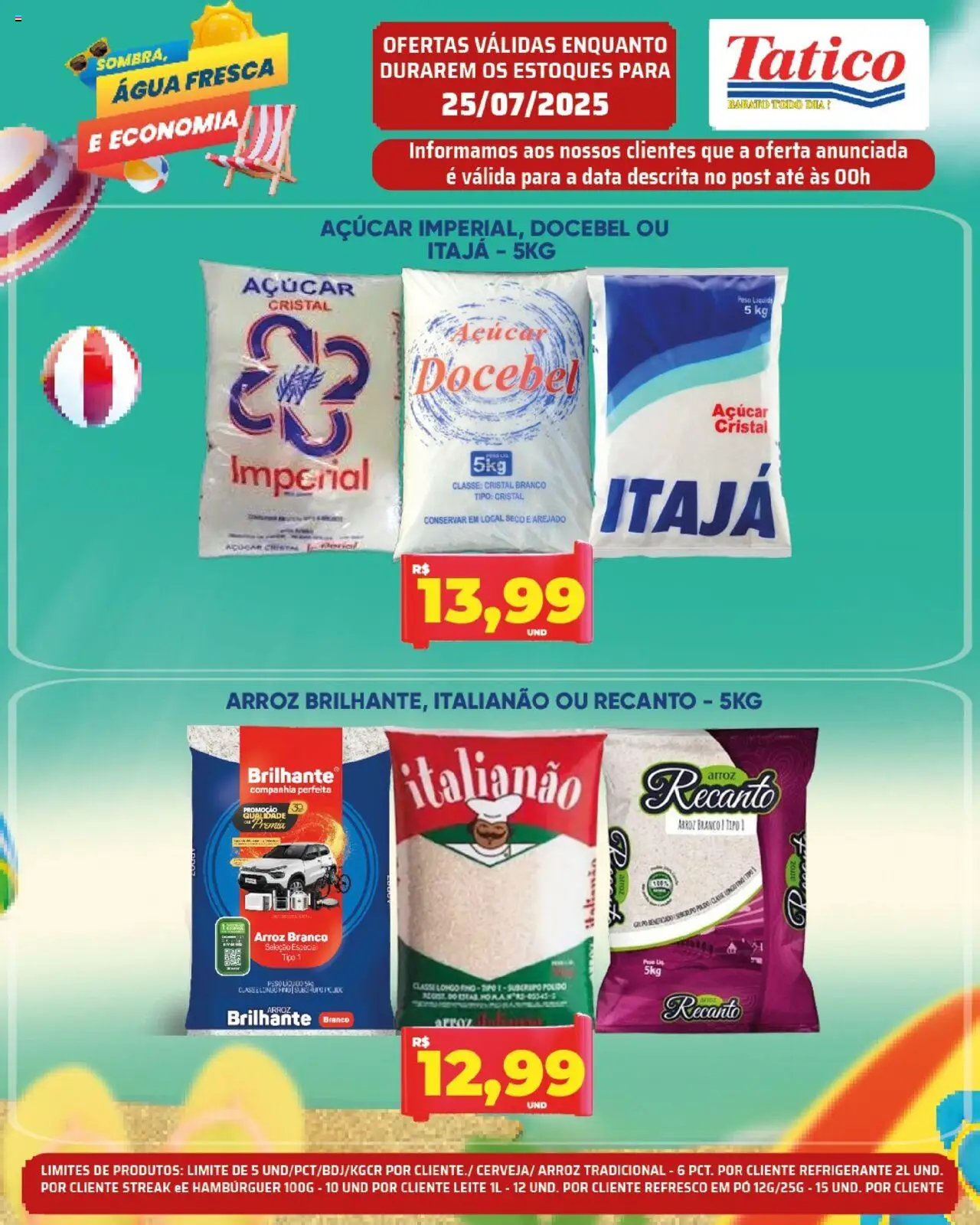Tatico folheto "Ofertas do Dia" válido a partir de 25/07/2025 - número de página 1 - Pó, Refresco, Leite, Água, Hambúrguer, Açúcar, Refrigerante, Açúcar cristal