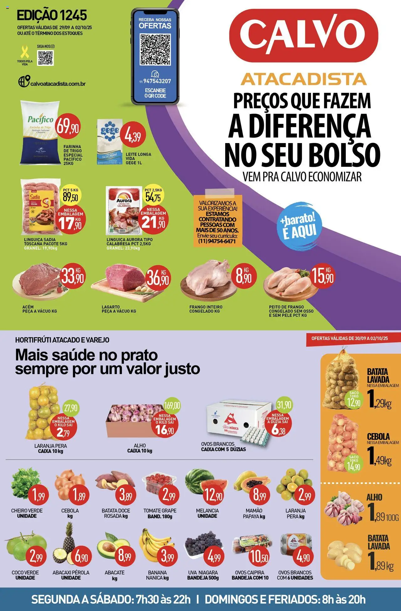 Calvo Atacadista folheto "Ofertas da semana" válido a partir de 29/09/2025 - número de página 1 - Caixa, Leite, Frango, Bandeja, Alho, Farinha, Acém, Frango inteiro