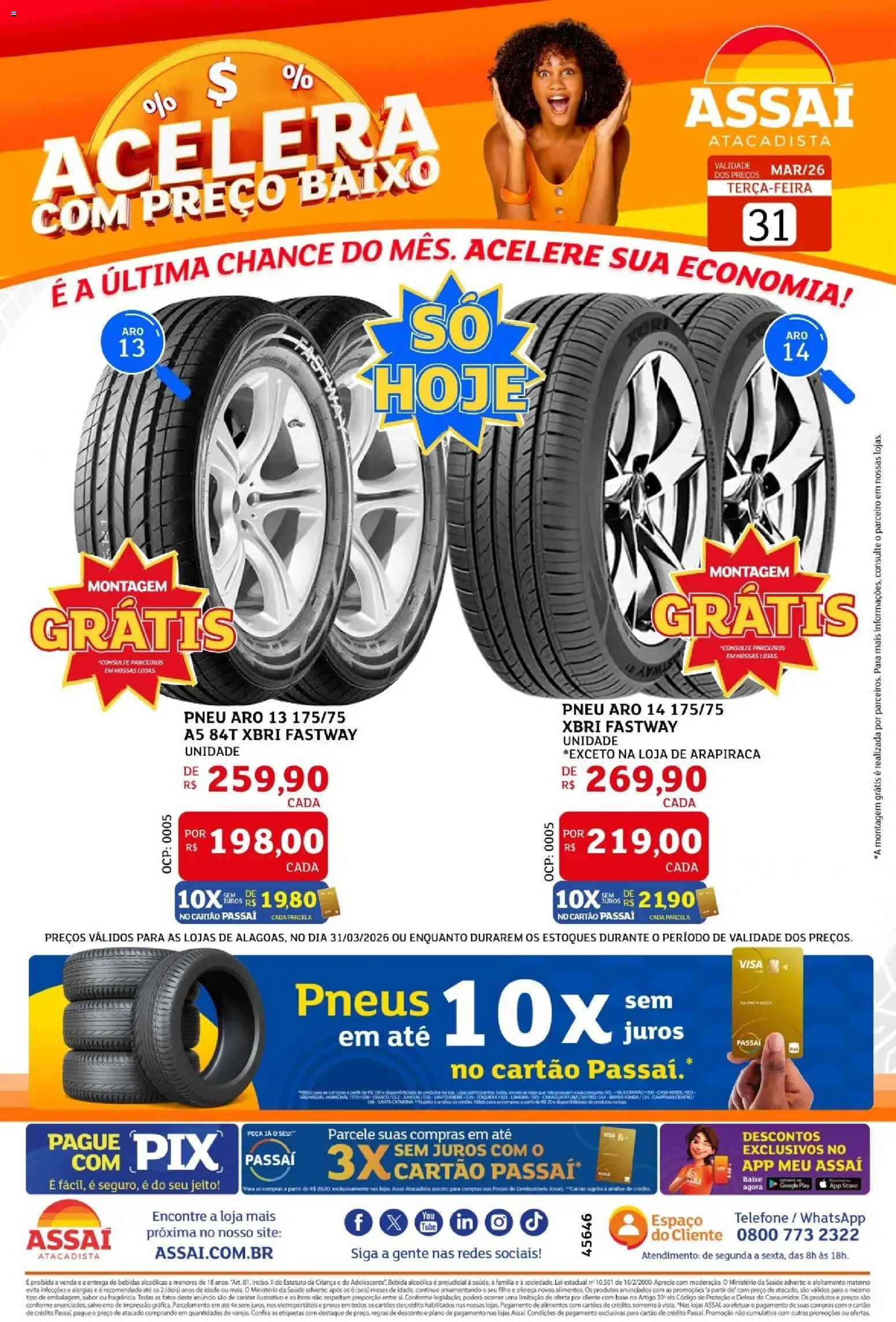 Pré-Visualização do folheto "Assaí Atacadista ofertas - AL" da loja Assaí Atacadista válido a partir de 31/03/2026 - Telefone, Pneu, Bebidas, Pneus, Base, Bebida, Alimentos, Baixo