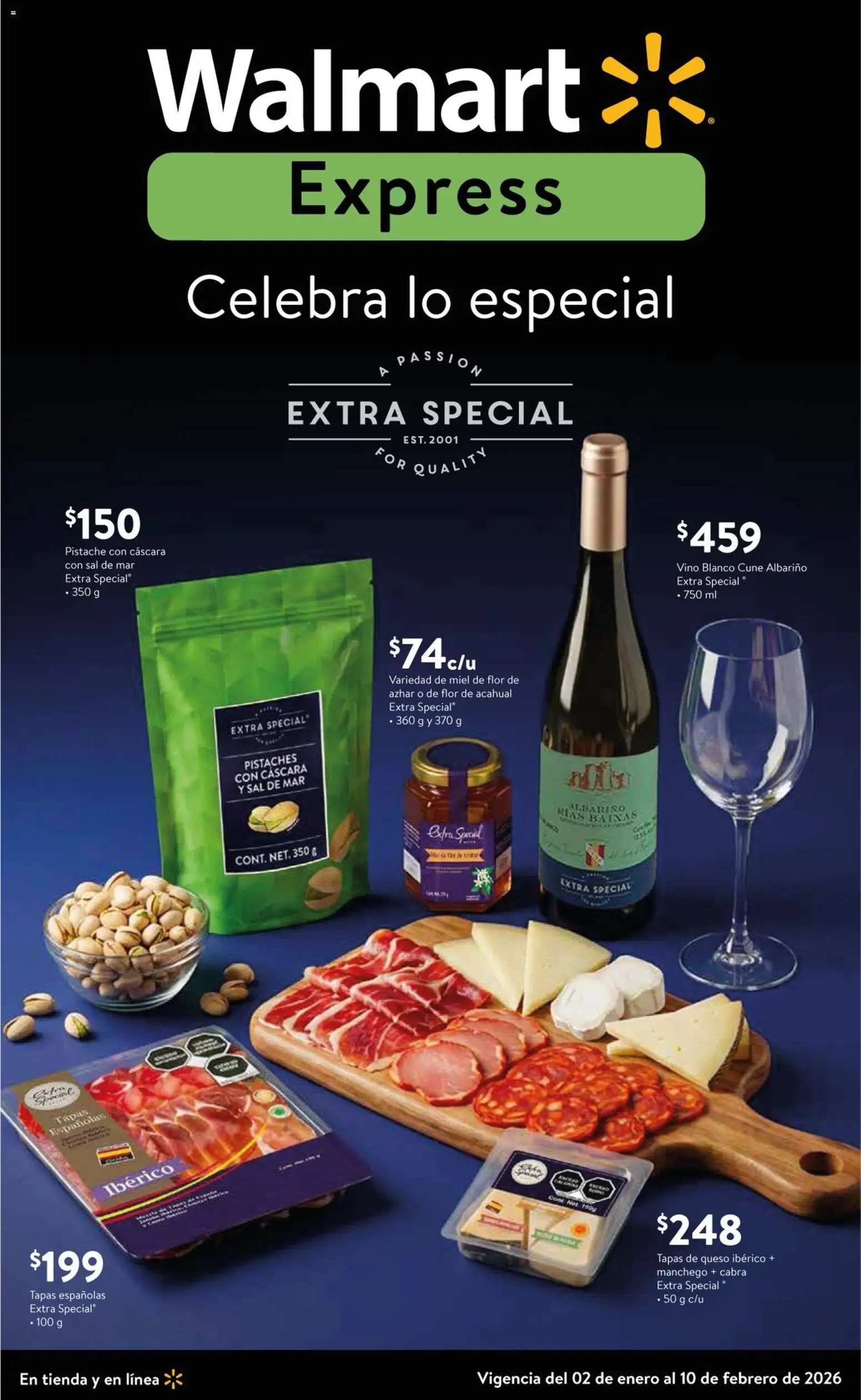 Vista previa las ofertas de la tienda Walmart Express - Folleto Celebra lo especial desde el 02/01/2026 - Queso, Vino, Sal, Miel, Vino blanco