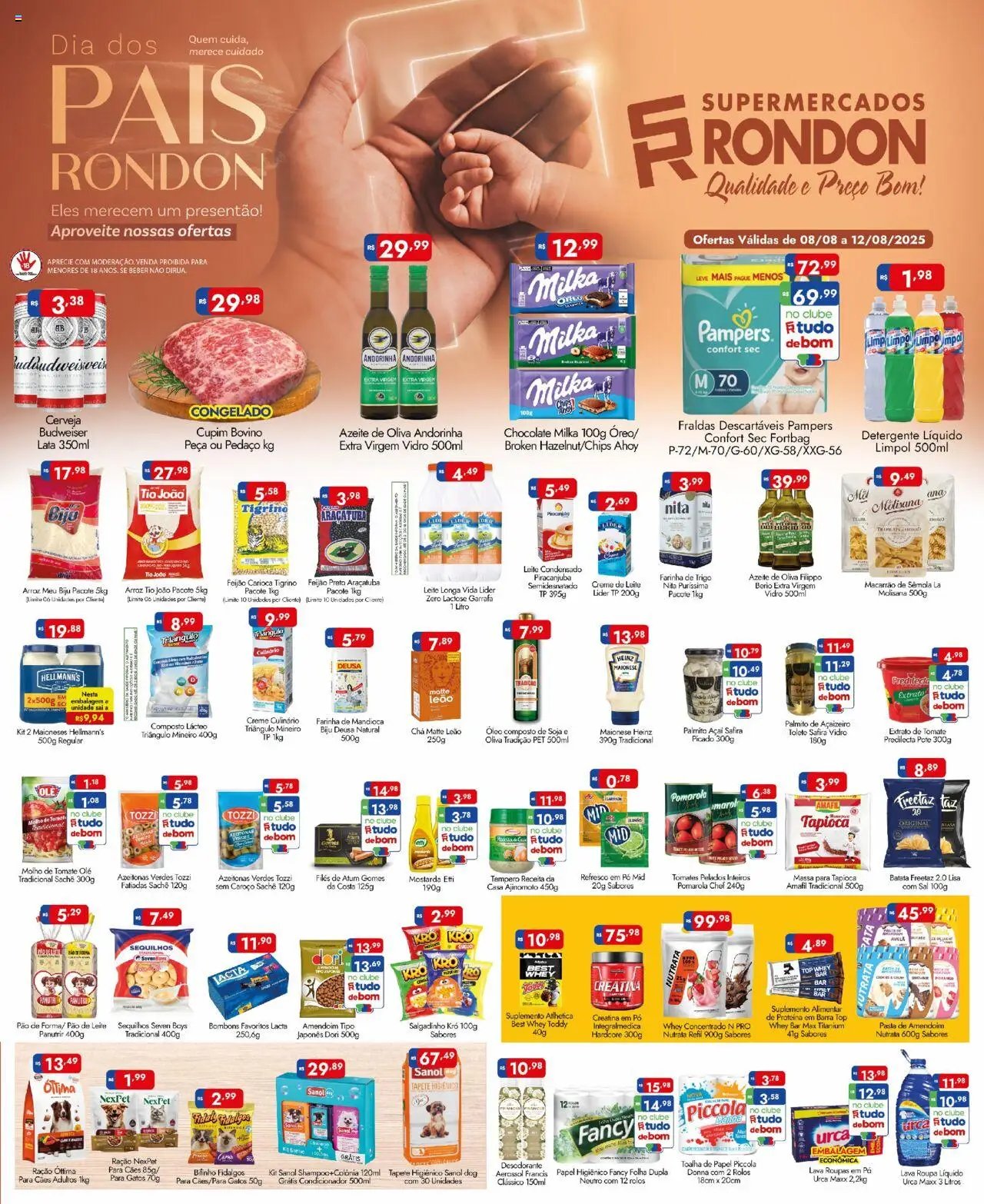Supermercados Rondon folheto "Ofertas da semana" válido a partir de 08/08/2025 - número de página 1 - Açaí, Desodorante, Feijão, Creme de leite, Pó, Molho de tomate, Condicionador, Farinha de mandioca