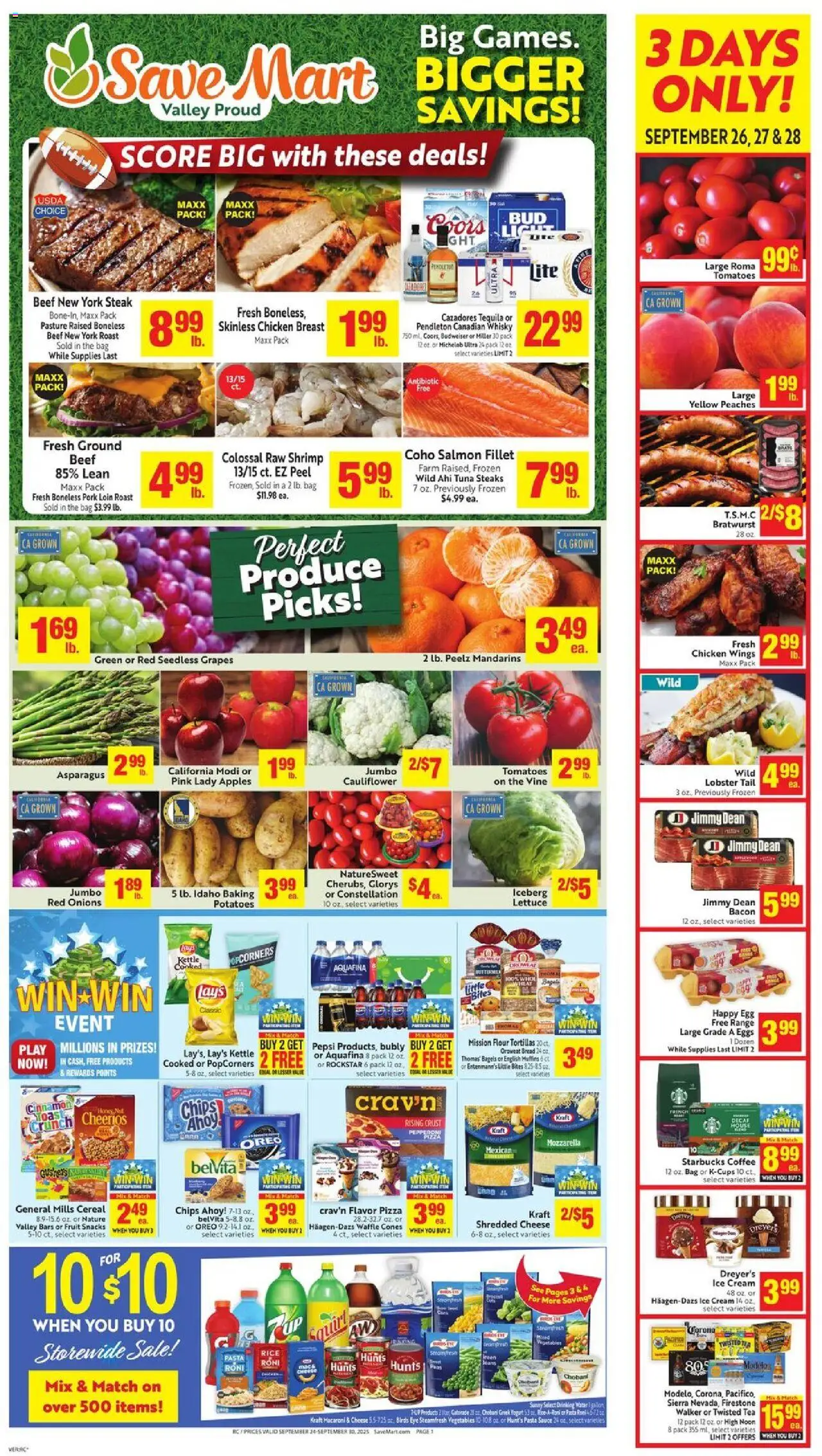 Save Mart Weekly Ad from 09/24/2025 - Flyer - Page number 1 - Ice cream, Tea, Chips, Jeans, Cheese, Shrimp, Greek yogurt, Cream