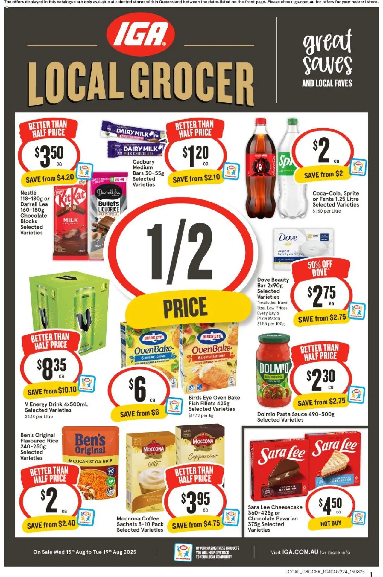 IGA catalogue valid from 13/08/2025 - page 1 - Coffee, Chocolate, Fish, Pasta, Sachets, Moccona, Oven, Vanilla