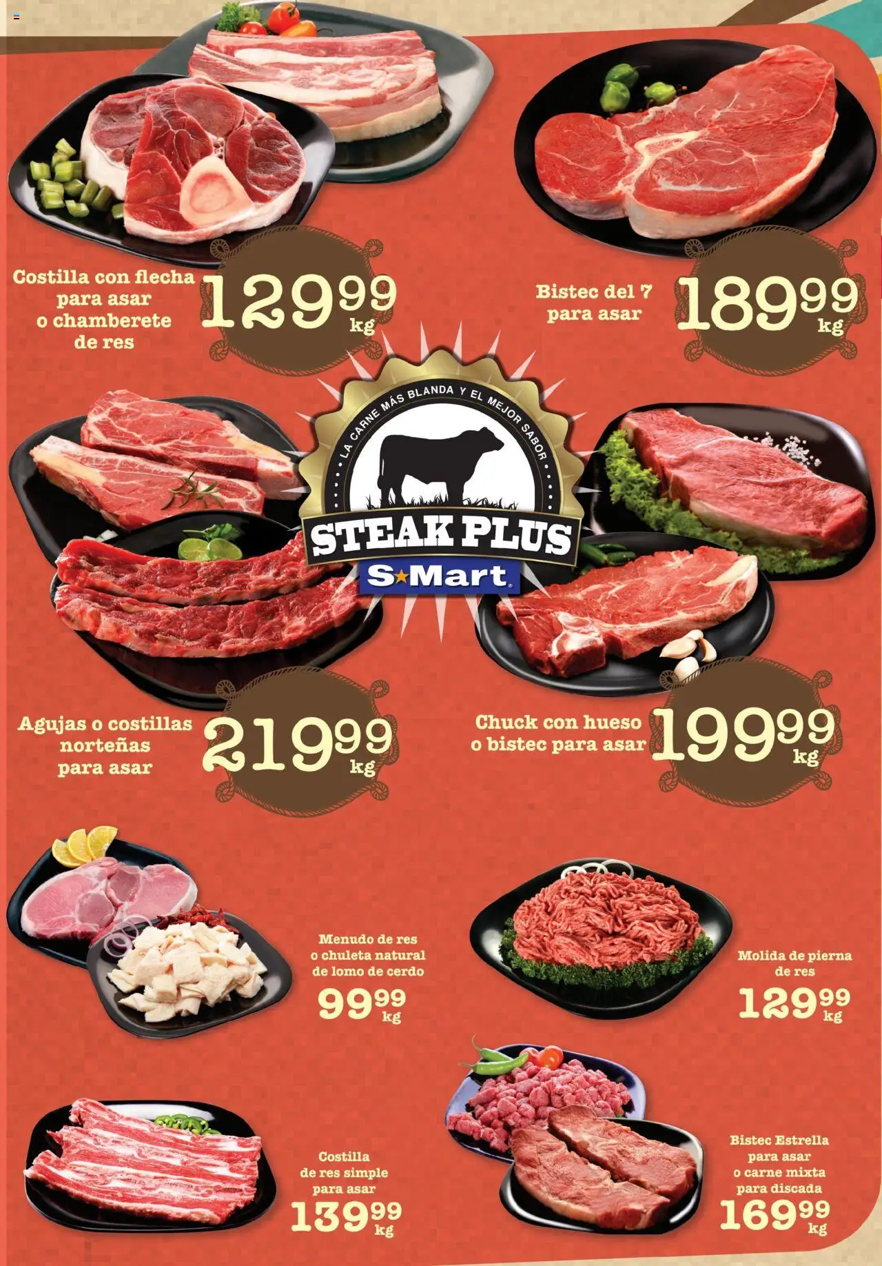 Folleto - Nuevo Laredo S-Mart y sus promociones válidas desde el 04/07/2025 - Número de página 1 - Bistec, Chuleta, Steak, Cerdo, Res, Lomo de cerdo, Carne