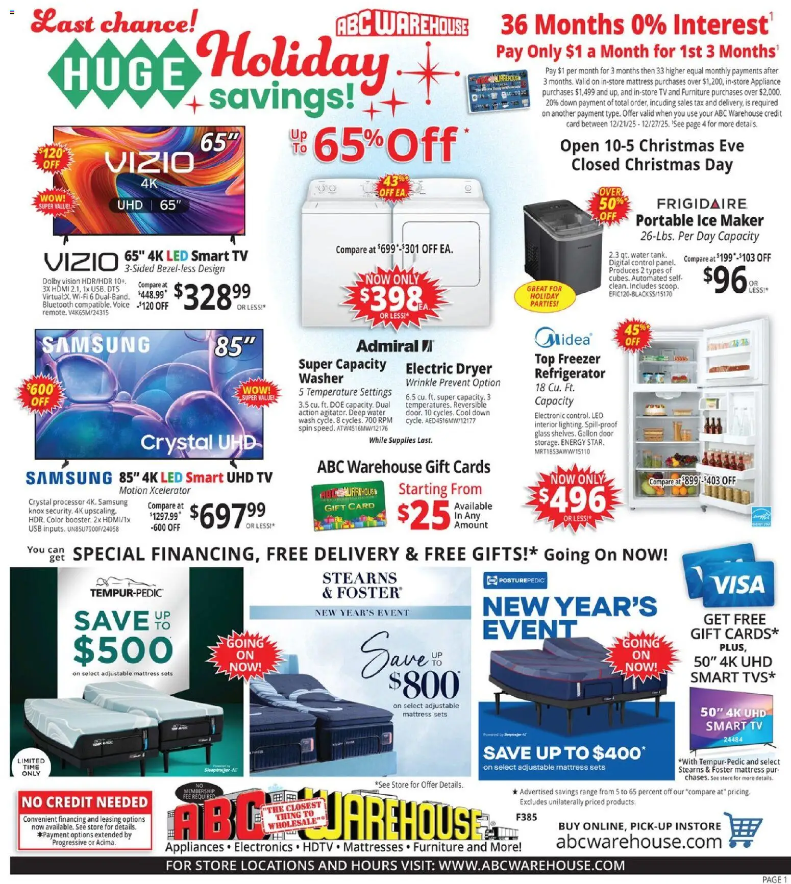 Ad Preview of ABC Warehouse Weekly Ad from 12/21/2025