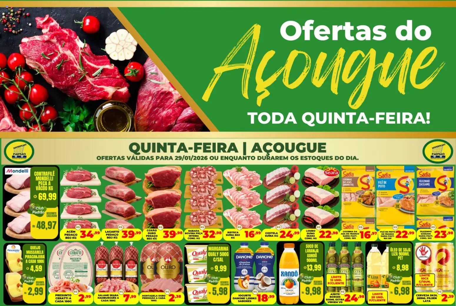 Pré-Visualização do folheto "Ofertas do Açougue" da loja Supermercado Padrão válido a partir de 29/01/2026
