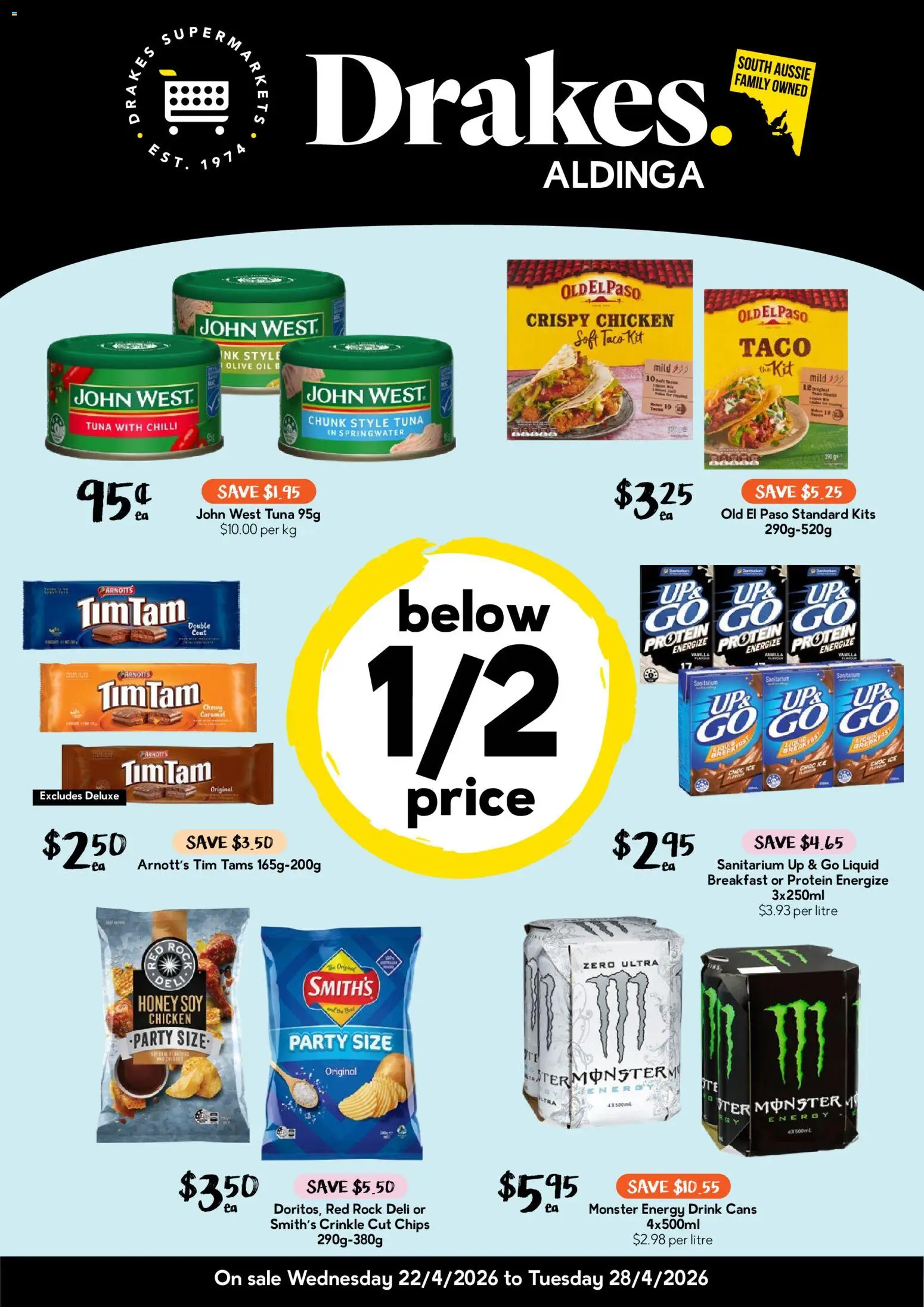 Preview of catalogue Drakes catalogue Aldinga from shop Drakes valid 22/04/2026 - Kits, Protein, Energy drink, Oil, Honey, Chicken, Chilli, Up & go