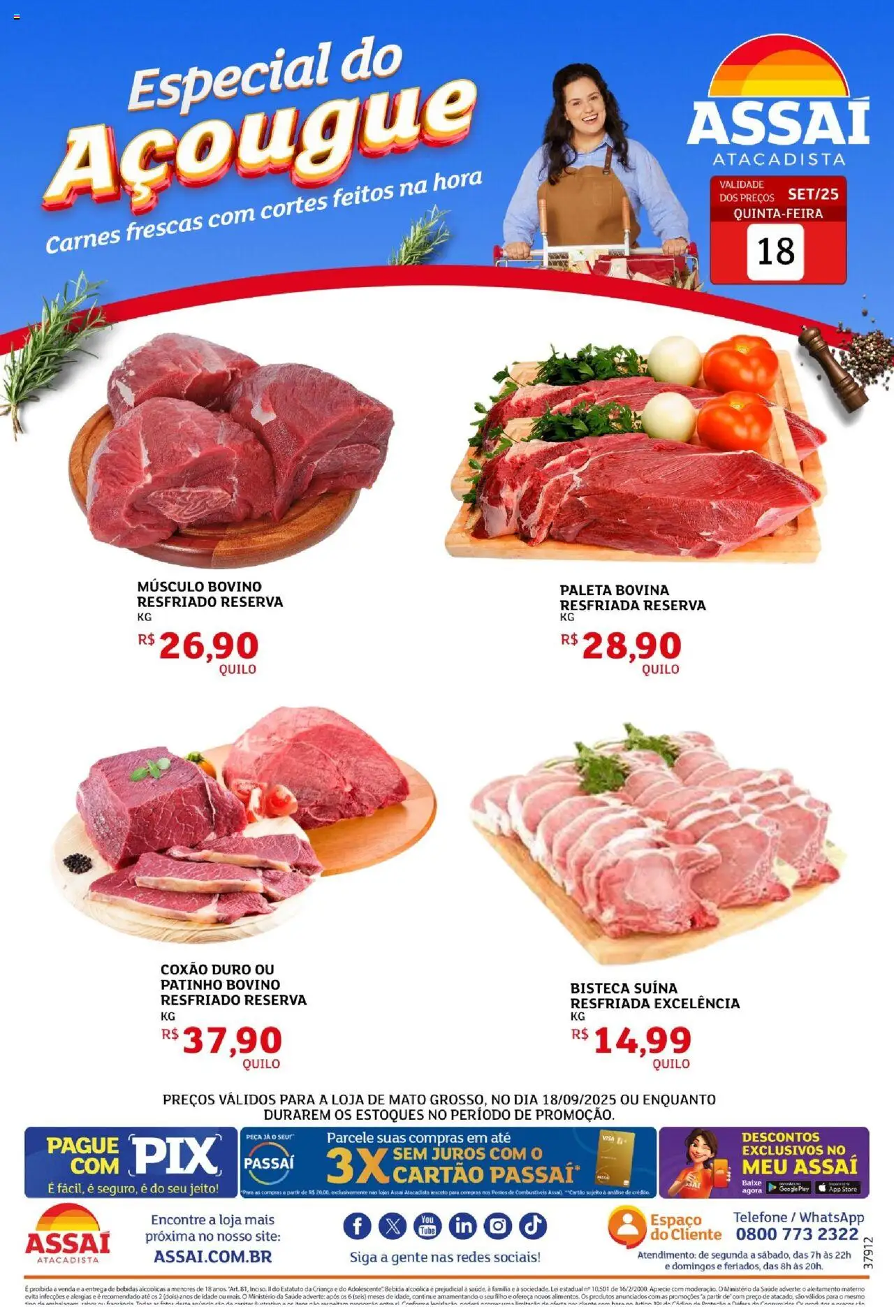 Assaí Atacadista folheto "Encarte - MT" válido a partir de 18/09/2025 - número de página 1 - Telefone, Bebidas, Bebida, Coxão duro, Músculo bovino