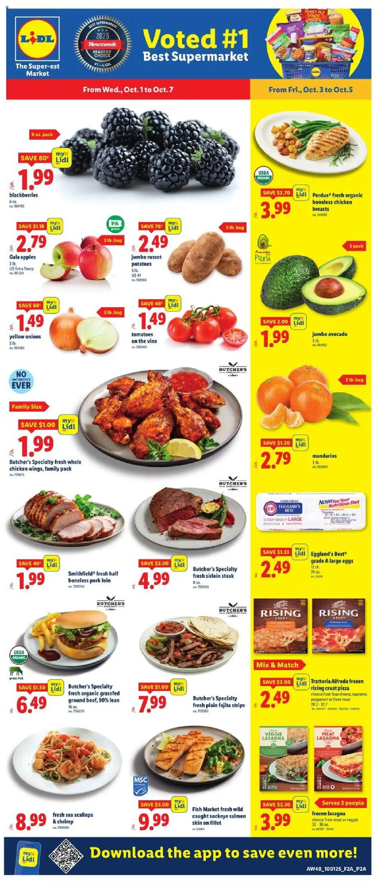Lidl Weekly Ad from 10/01/2025 - Circular, Weekly flyer - Page number 1 - Pizza, Fish, Steak, Eggs, Tomatoes, Meat, Pork, Chicken
