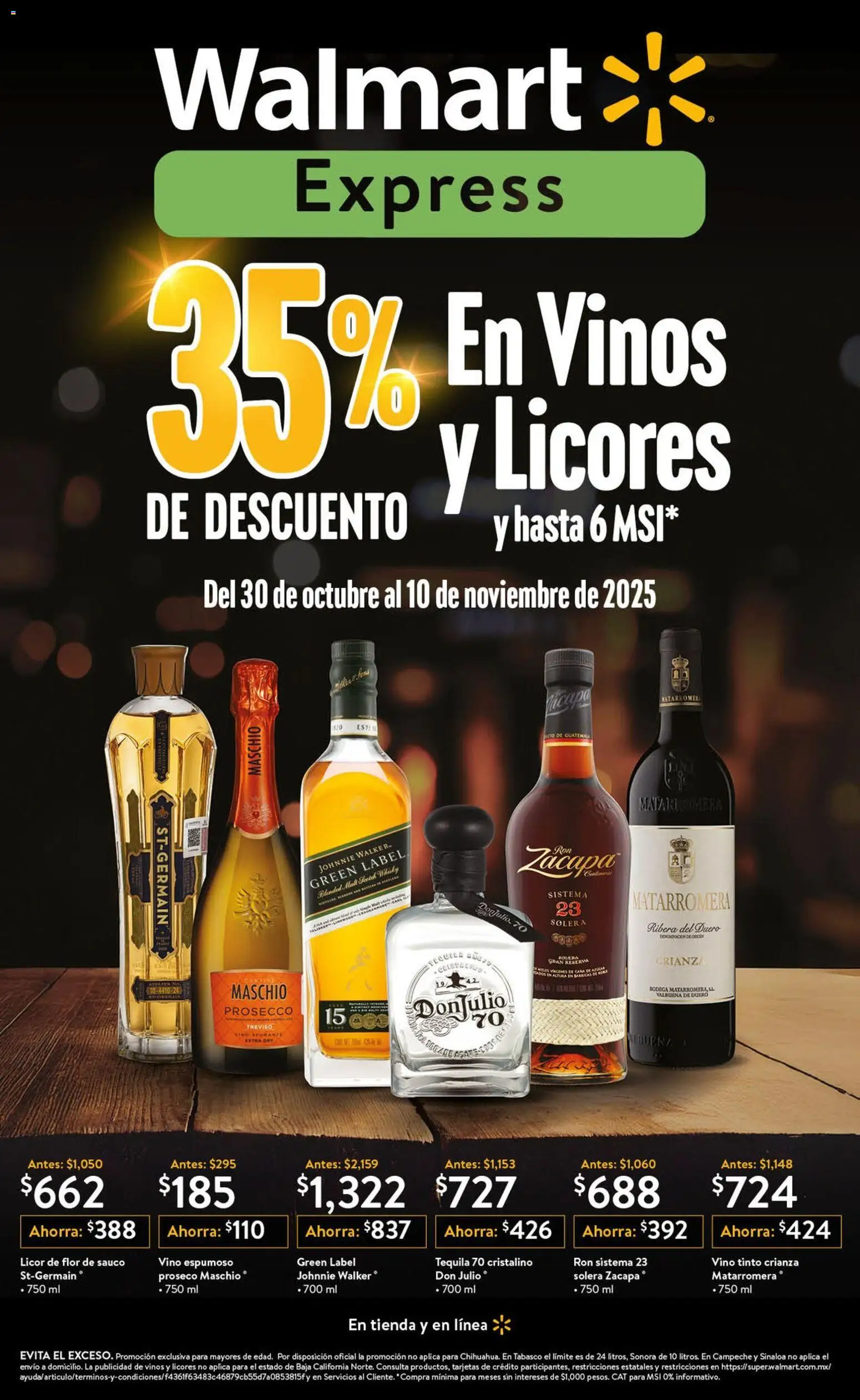 Vista previa las ofertas de la tienda Walmart Express - Folleto desde el 30/10/2025 - Tequila, Whisky, Vino tinto, Cama, Vino, Ron, Prosecco, Vino espumoso