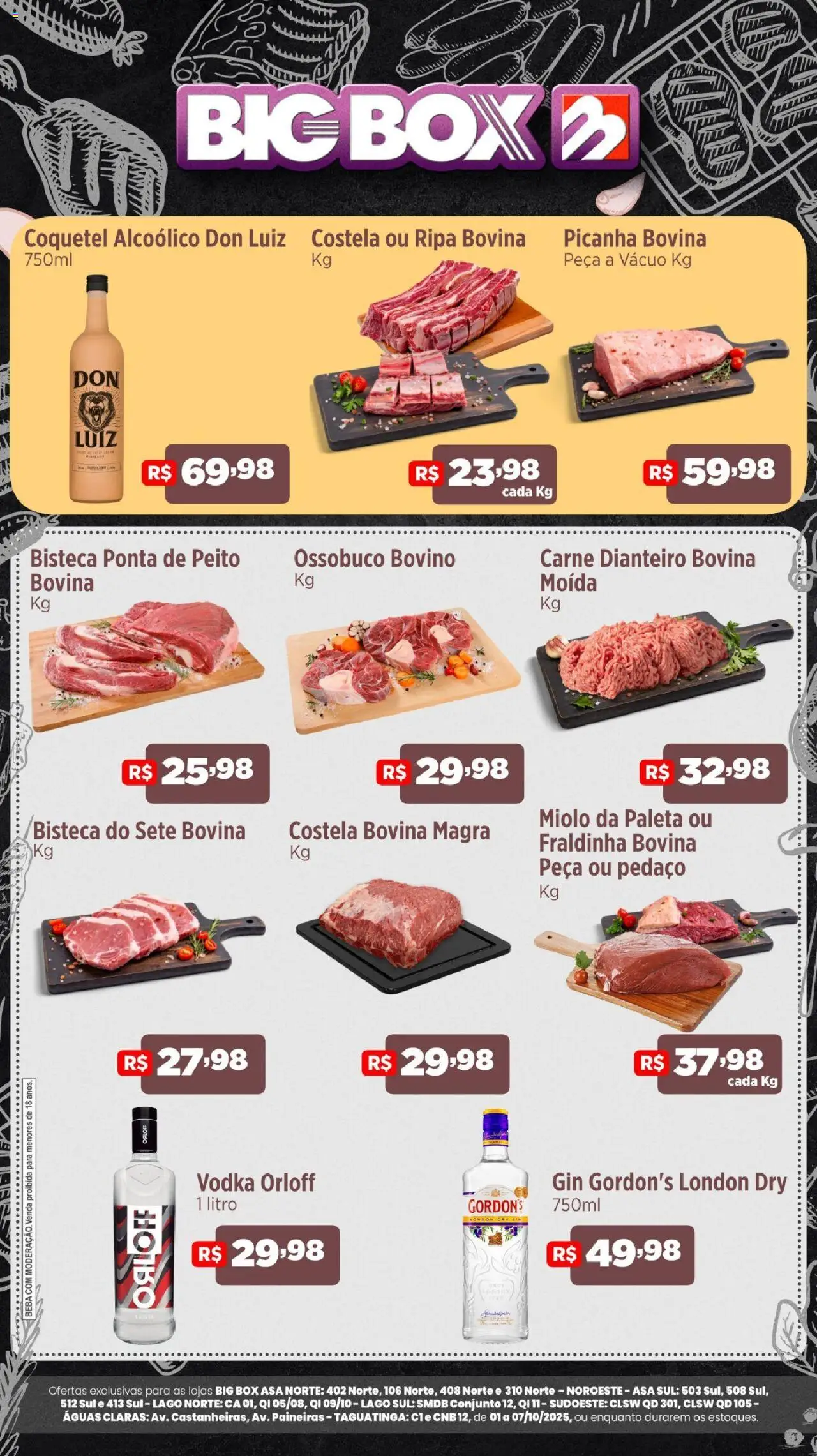 Big Box folheto "Ofertas do Açougue" válido a partir de 01/10/2025 - número de página 1 - Gin, Picanha, Vodka, Carne, Fraldinha, Gin Gordon's, Costela bovina