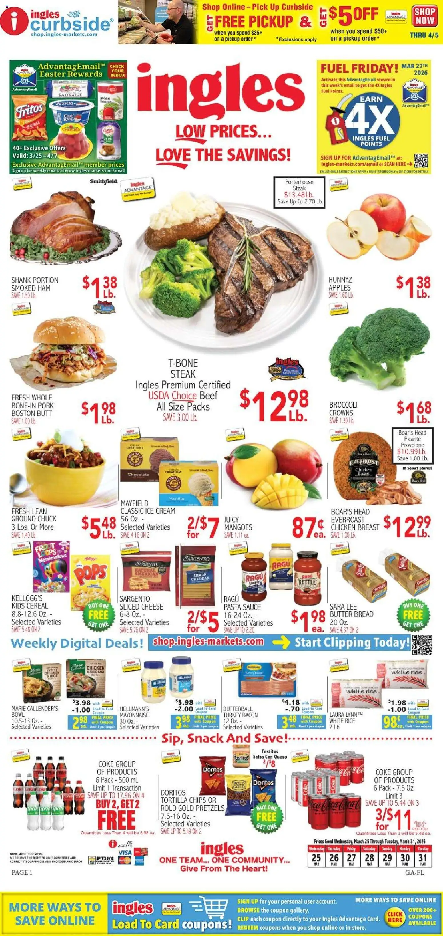 Ad Preview of Ingles Ingles Weekly Ad from 03/25/2026 - Apples, Ice, Cereal, Rice, Vanilla, Sauce, Kettle, Tortilla chips