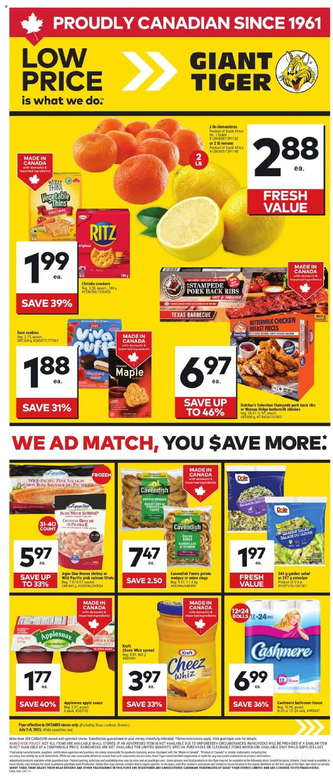 Giant Tiger flyer valid from Jul 02, 2025 - page number 1 - Pommes, Crème, Thé, Salade, Saumon