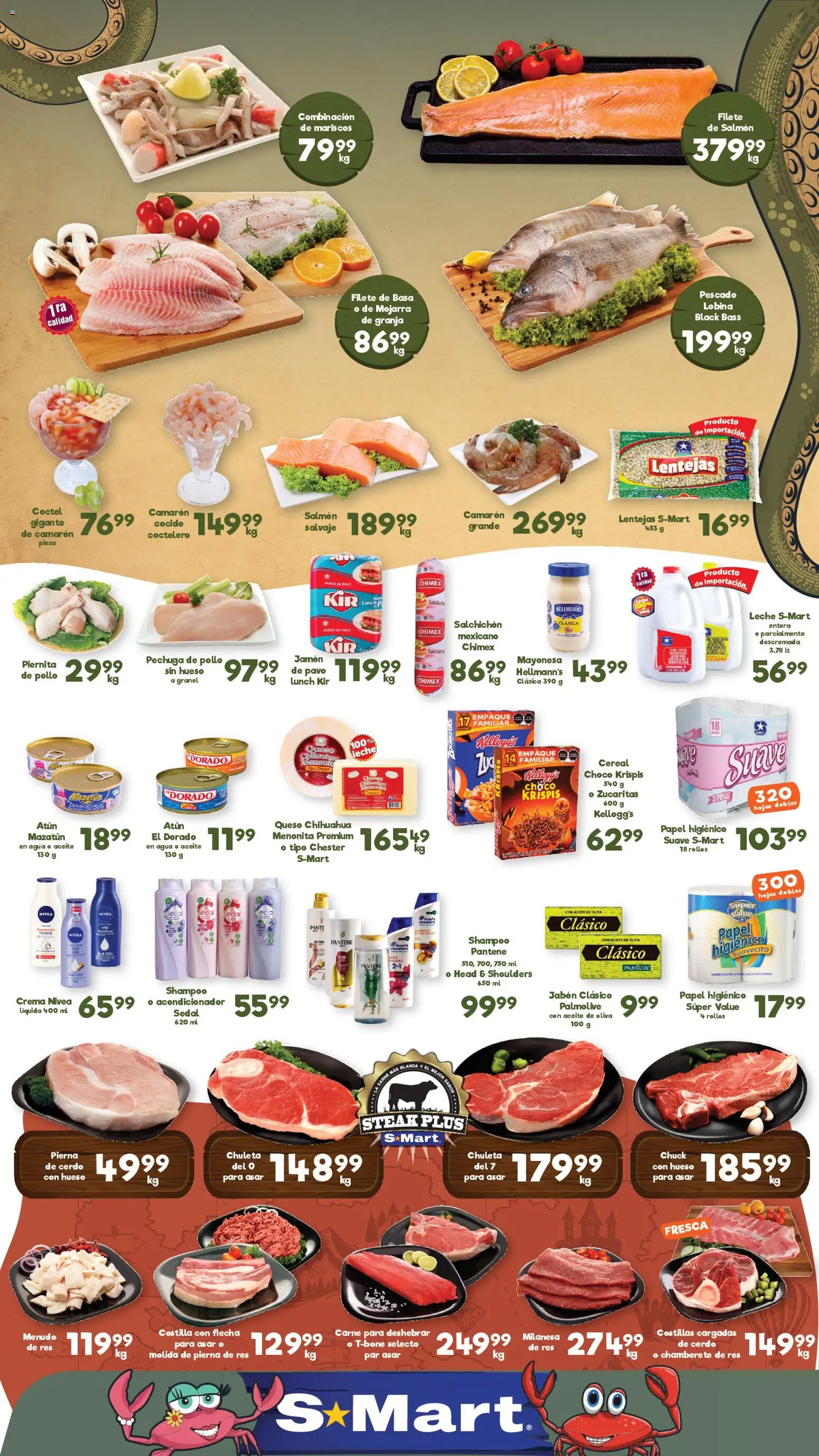 Vista previa las ofertas de la tienda S-Mart - S-Mart folleto Chihuahua desde el 20/03/2026 - Agua, Leche, Queso, Aceite, Jabón, Lentejas, Mayonesa, Pierna de cerdo