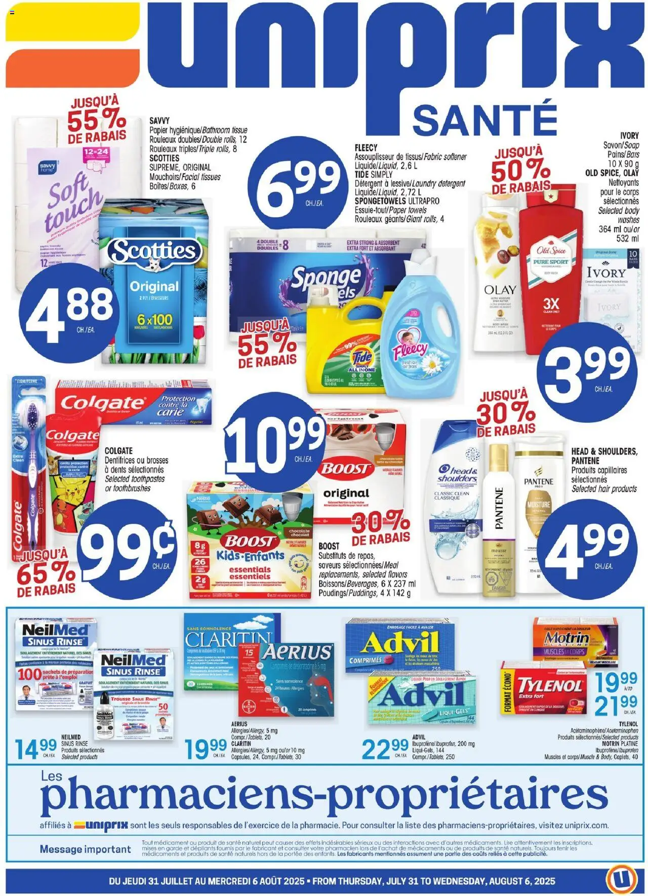 Uniprix flyer valid from Jul 31, 2025 - page number 1