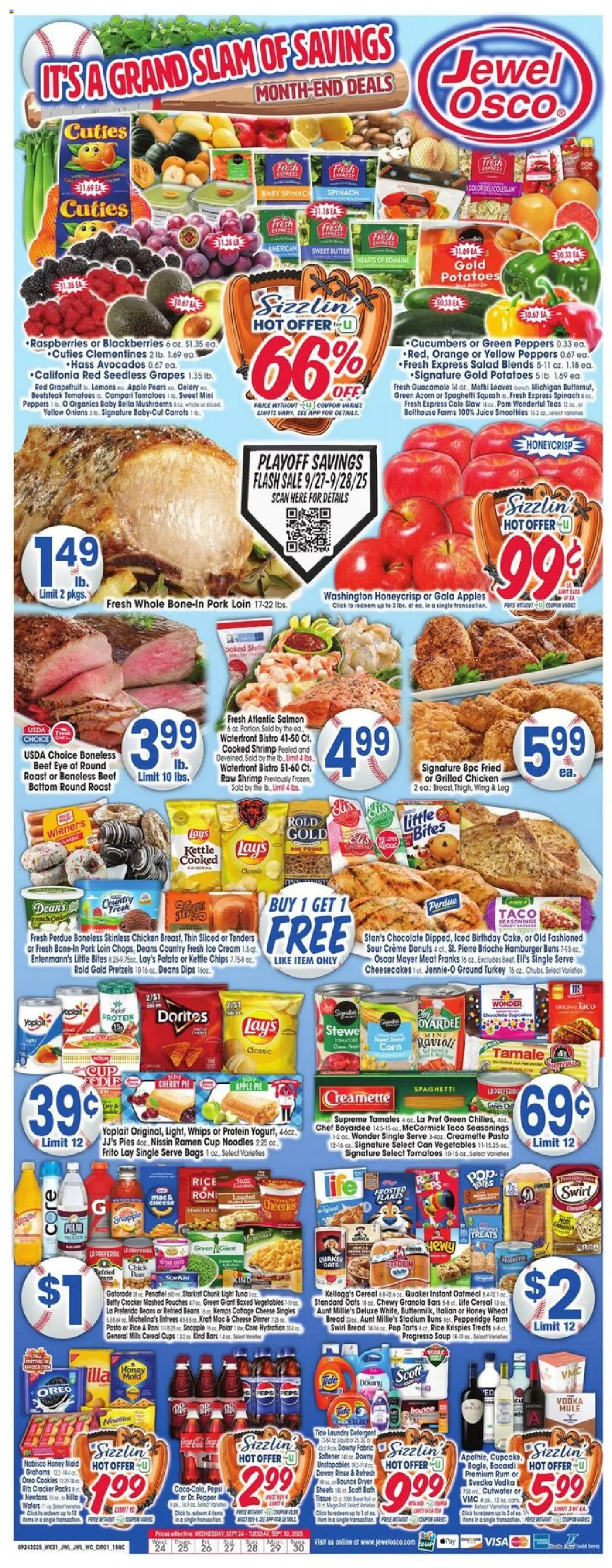 Jewel Osco Weekly Ad - IL from 09/24/2025 - Flyer - Page number 1 - Ice cream, Cookies, Hamburger, Cheese, Cereal, Spinach, Brioche, Chicken