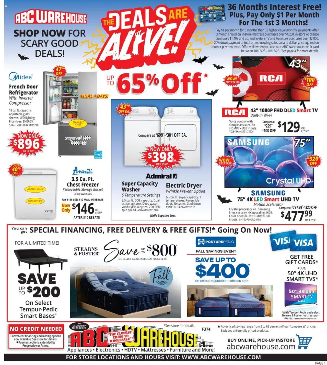 ABC Warehouse Weekly Ad from 10/12/2025 - Flyer - Page number 1
