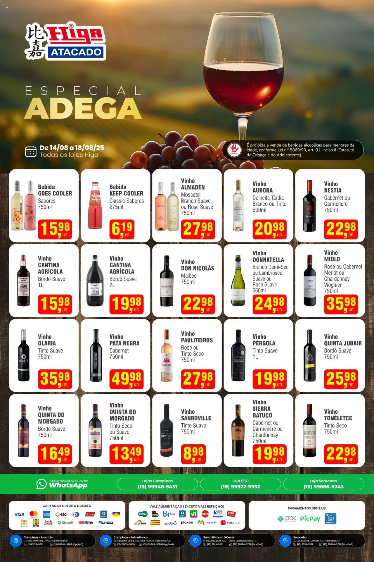 Higa Atacado folheto "Ofertas Especial de Vinhos" válido a partir de 14/08/2025 - número de página 1 - Aliança, Cooler, Vinho, Bebidas, Bebida