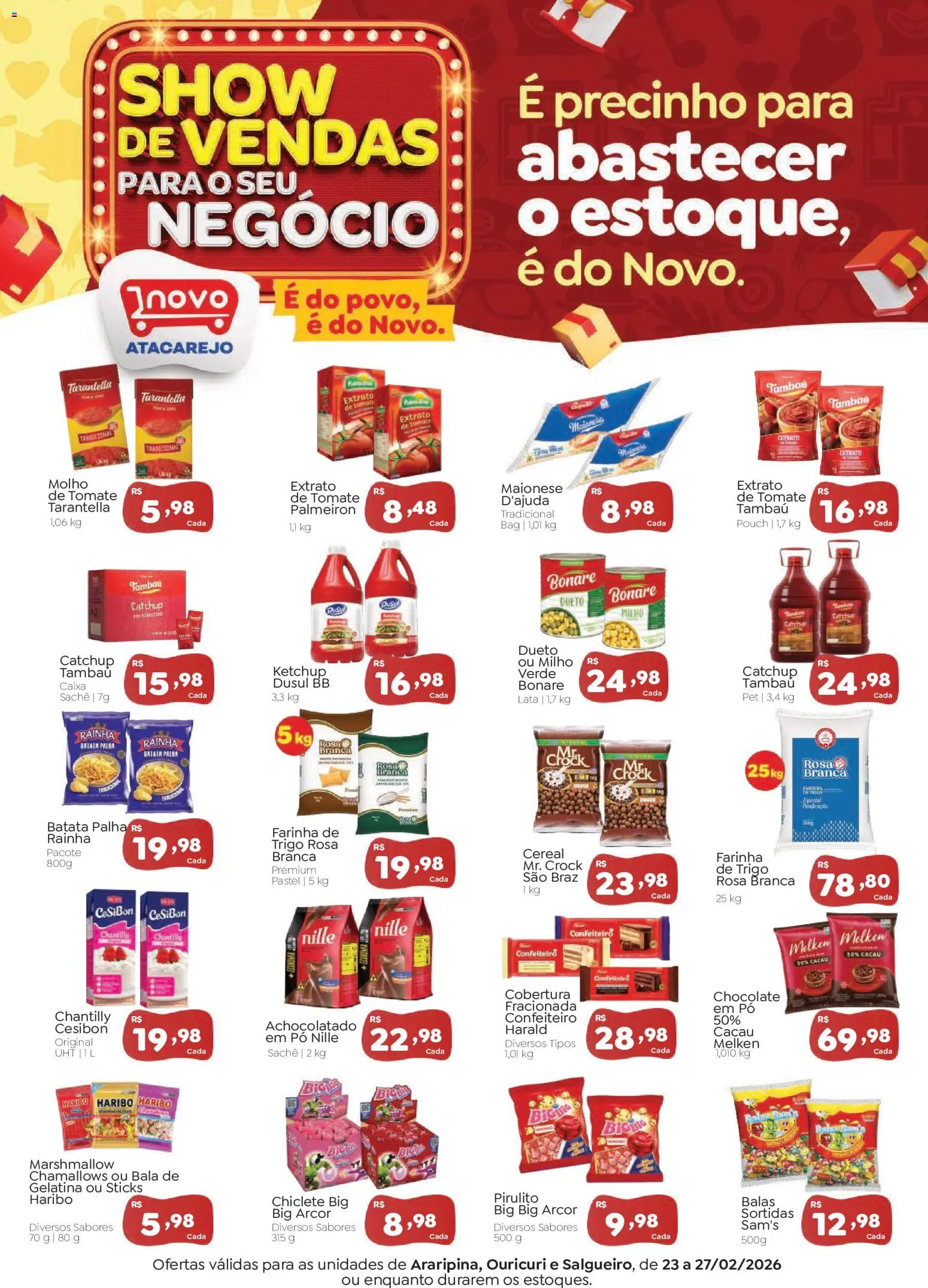 Pré-Visualização do folheto "Ofertas Show de Vendas" da loja Novo Atacarejo válido a partir de 23/02/2026