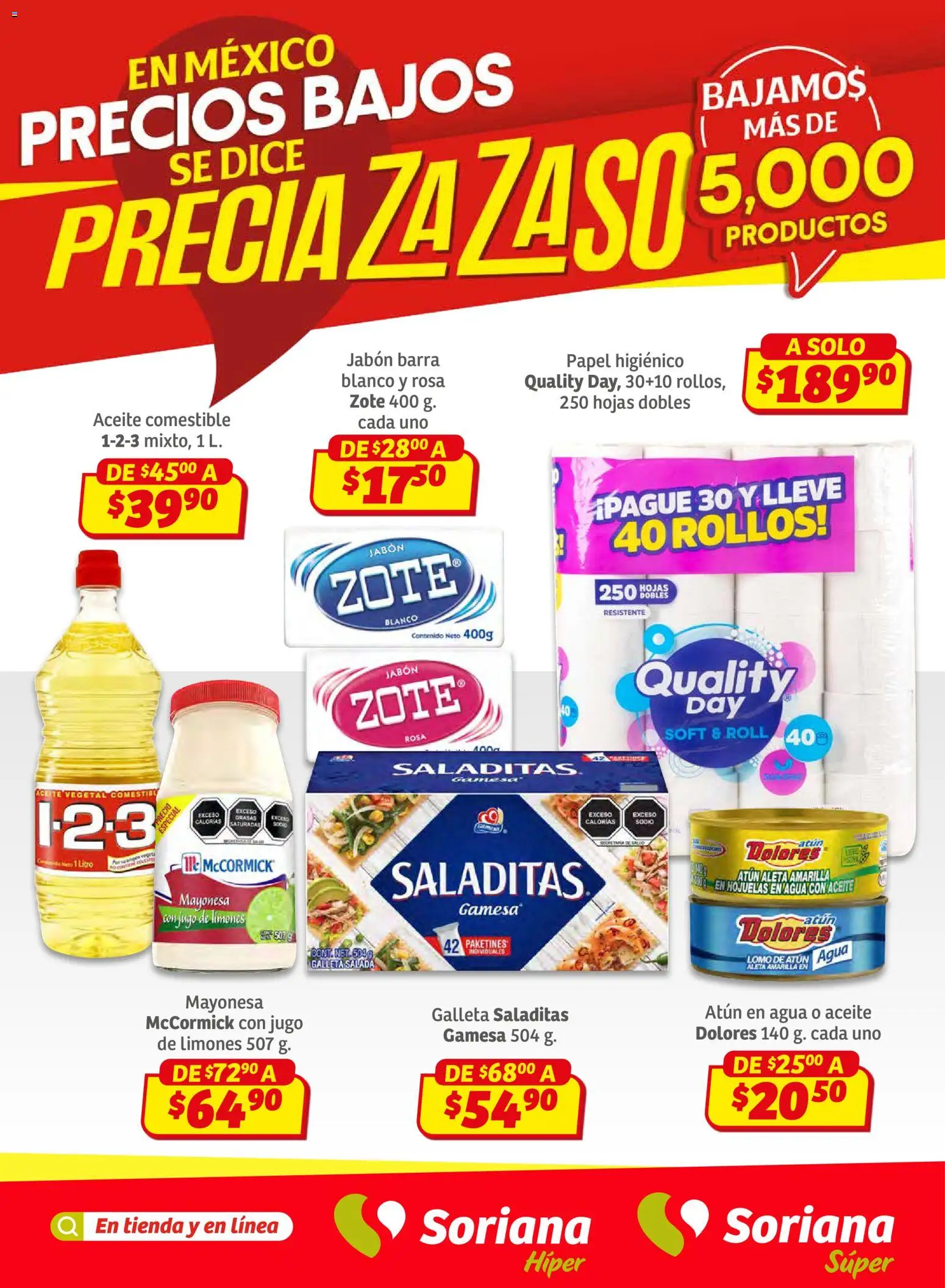 Vista previa las ofertas de la tienda Soriana - Preciazazaso Súper: Ags, Col, Gto, Jal, Mich desde el 12/02/2026 - Limones, Jugo, Aceite, Papel higiénico, Jabón, Mayonesa, Aceite vegetal, Hojuelas