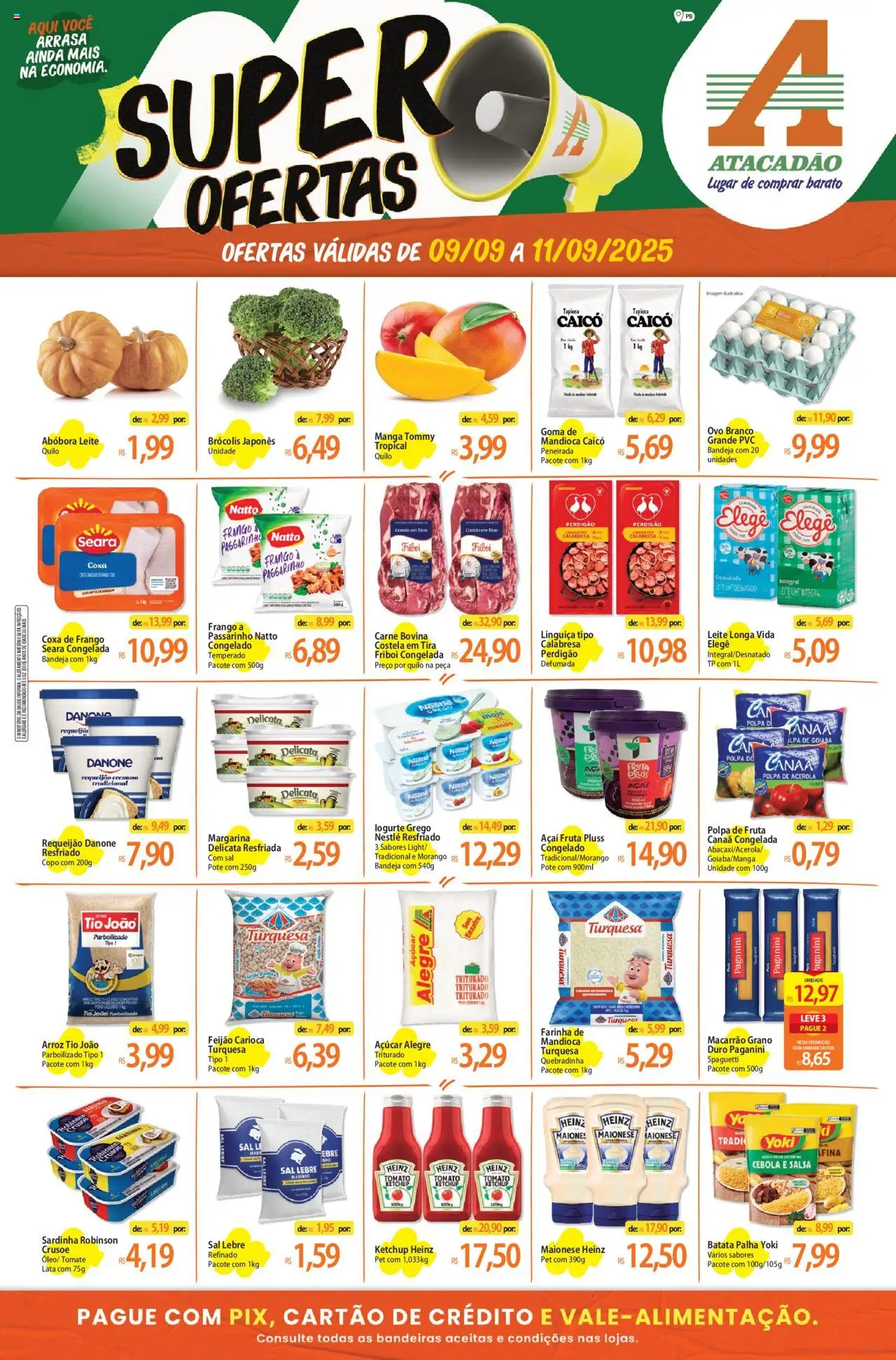 Atacadão folheto "Ofertas - PB" válido a partir de 09/09/2025 - número de página 1 - Arroz, Brócolis, Carne, Frango, Tomate, Requeijão, Linguiça, Batata palha