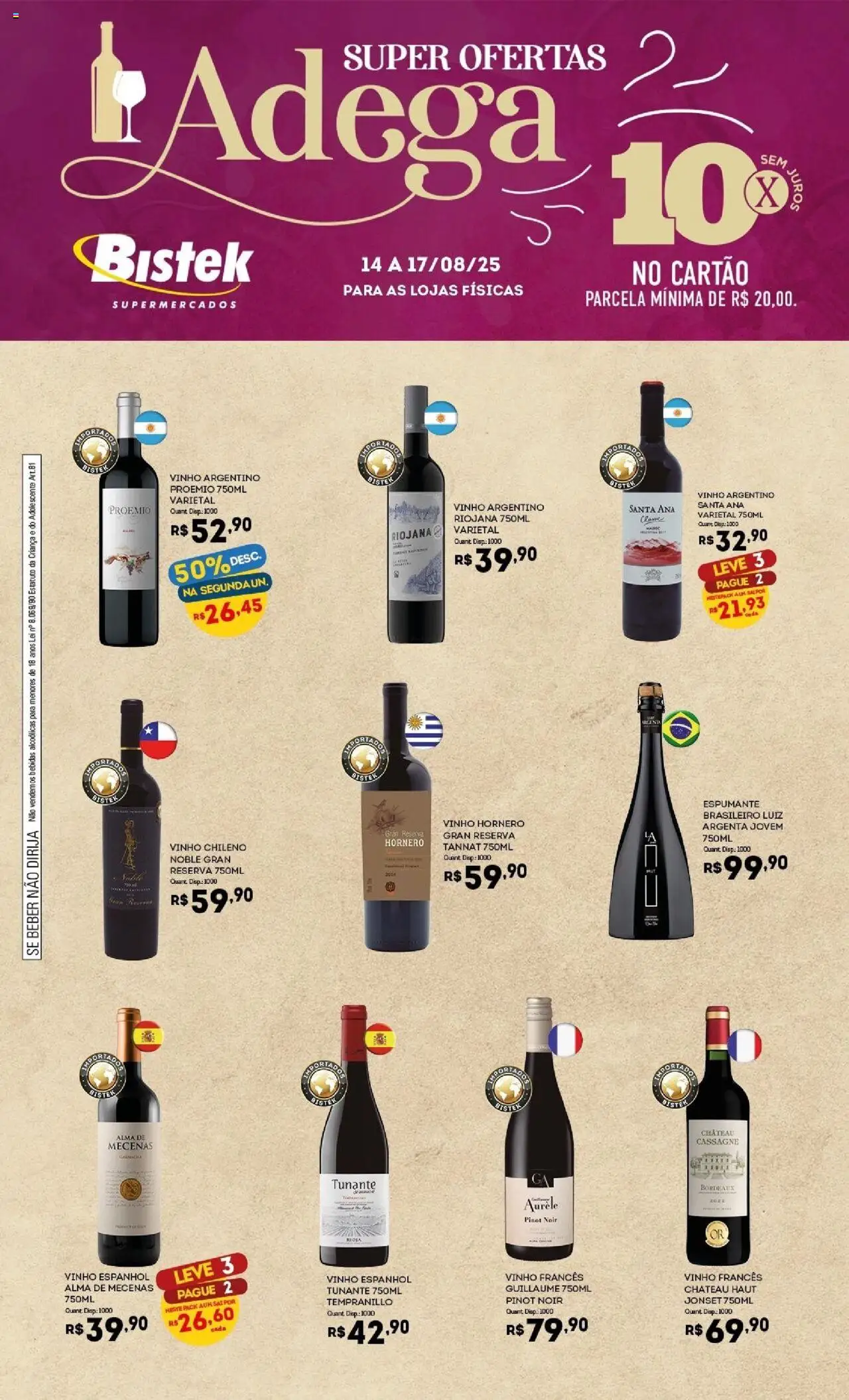 Bistek Supermercados folheto "Ofertas Adega" válido a partir de 14/08/2025 - número de página 1