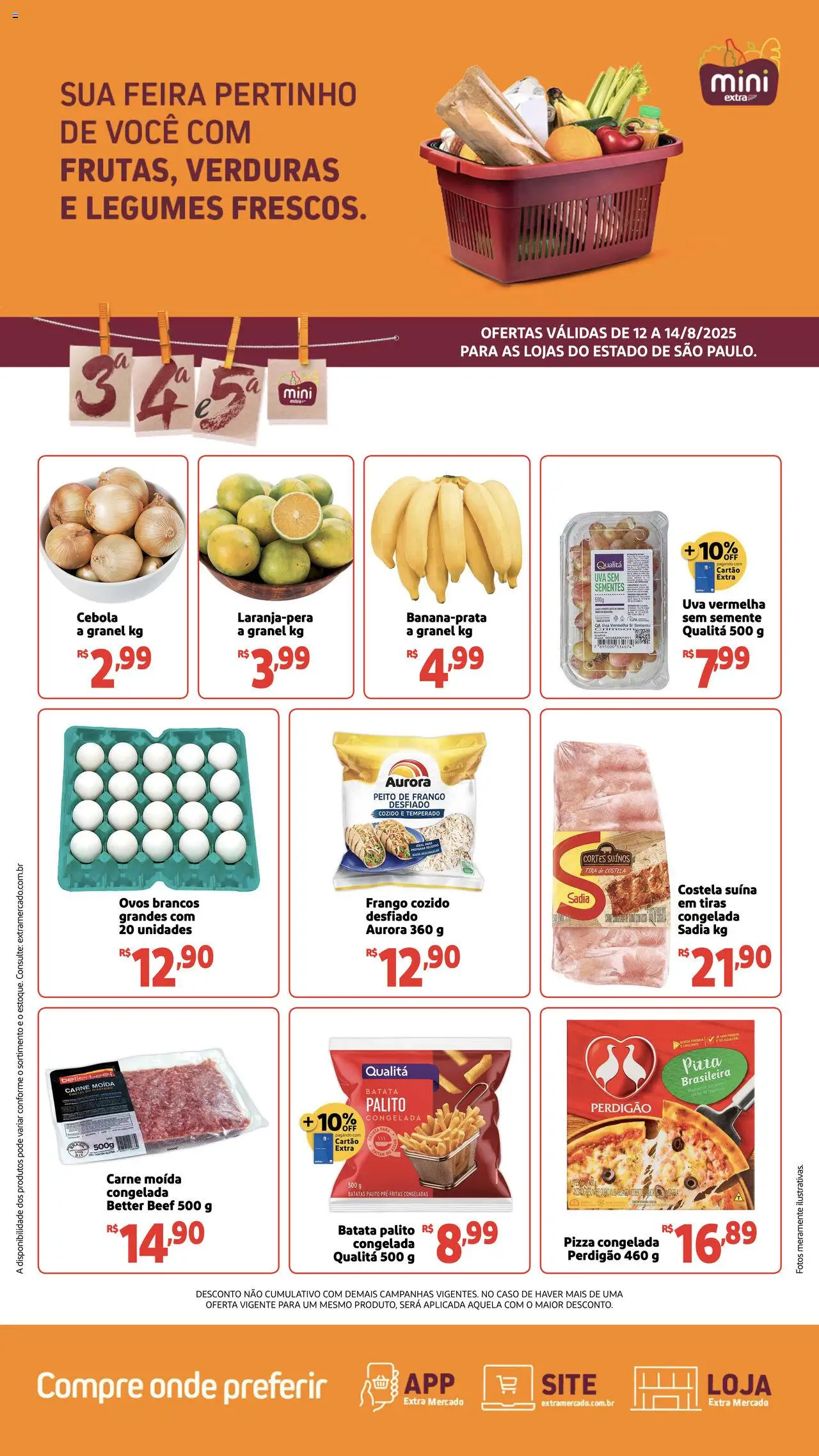 Mini Extra folheto "Ofertas Terça e Quinta" válido a partir de 12/08/2025 - número de página 1 - Uva, Ovos, Frango, Legumes, Creme, Carne moída, Frango desfiado, Pizza congelada