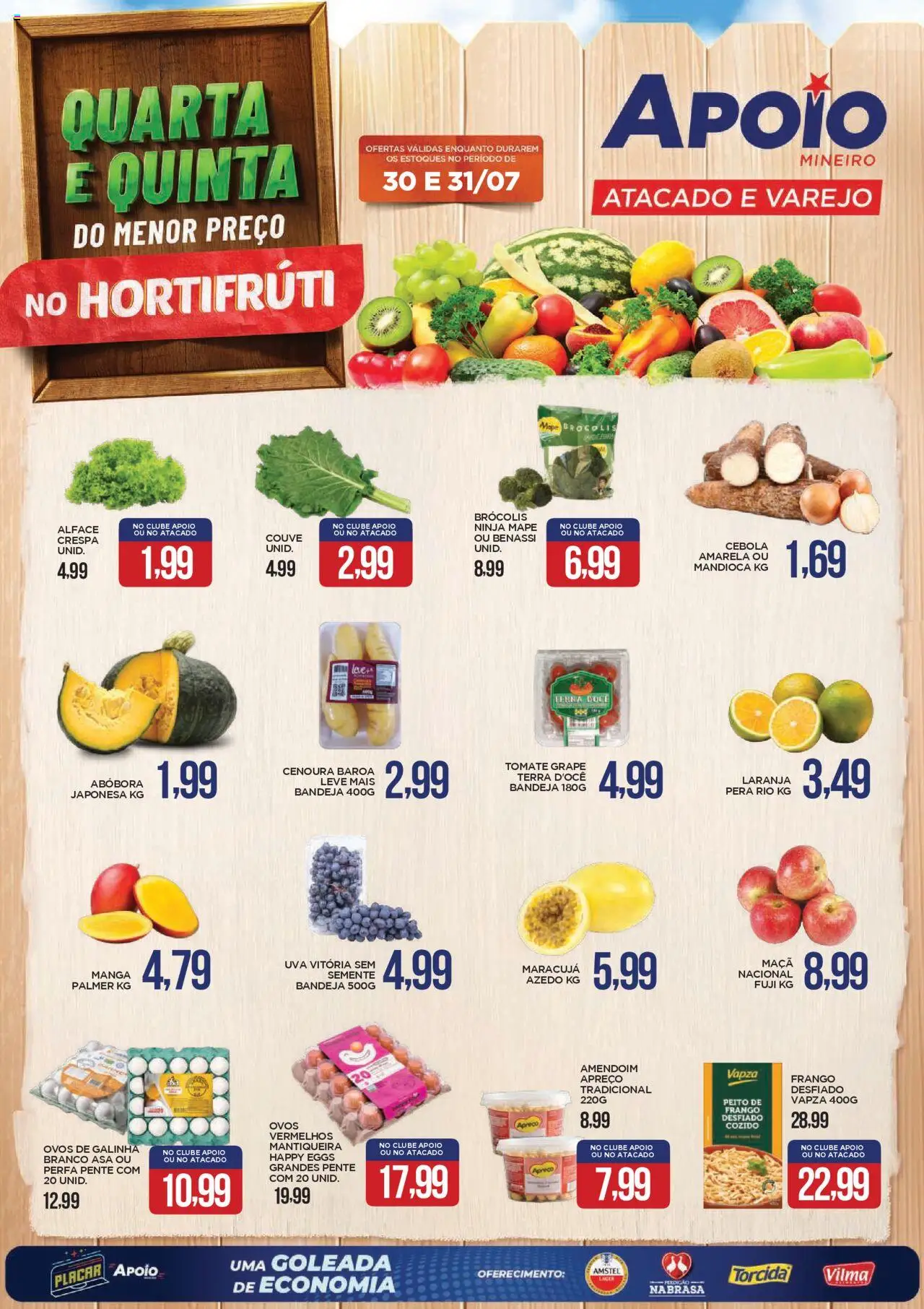 Apoio Mineiro folheto "Ofertas Hortifruti" válido a partir de 30/07/2025 - número de página 1 - Amendoim, Uva, Brócolis, Doce, Tomate, Mandioca, Alface, Pente