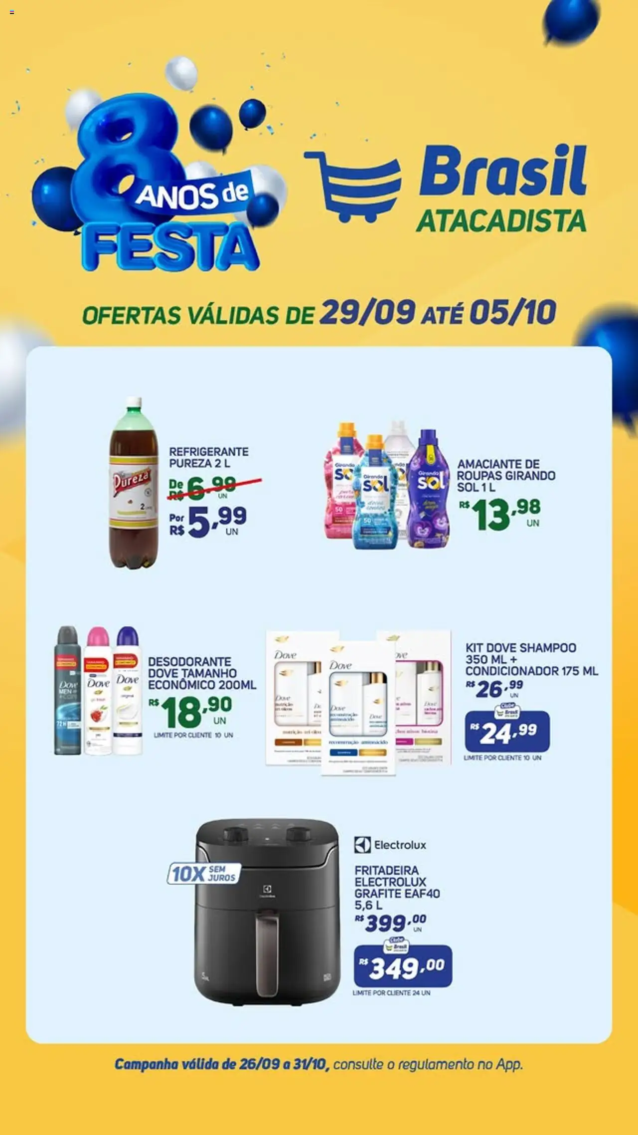 Brasil Atacadista folheto "Ofertas Semanal" válido a partir de 29/09/2025 - número de página 1 - Shampoo, Roupas, Desodorante, Refrigerante, Dove, Amaciante, Condicionador, Girando sol
