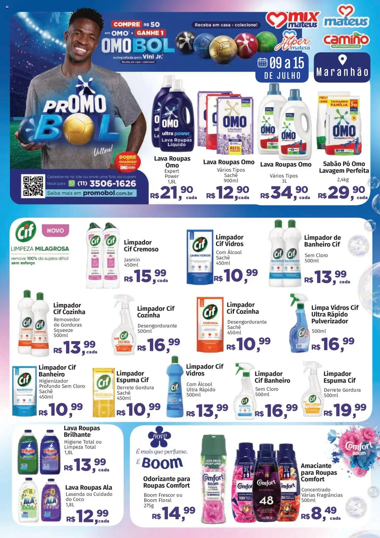 Mateus folheto "Ofertas Promo Bol" válido a partir de 09/07/2025 - número de página 1 - Coco, Pó, Cloro, Sabão, Pulverizador, Roupas, Limpa vidros, Amaciante