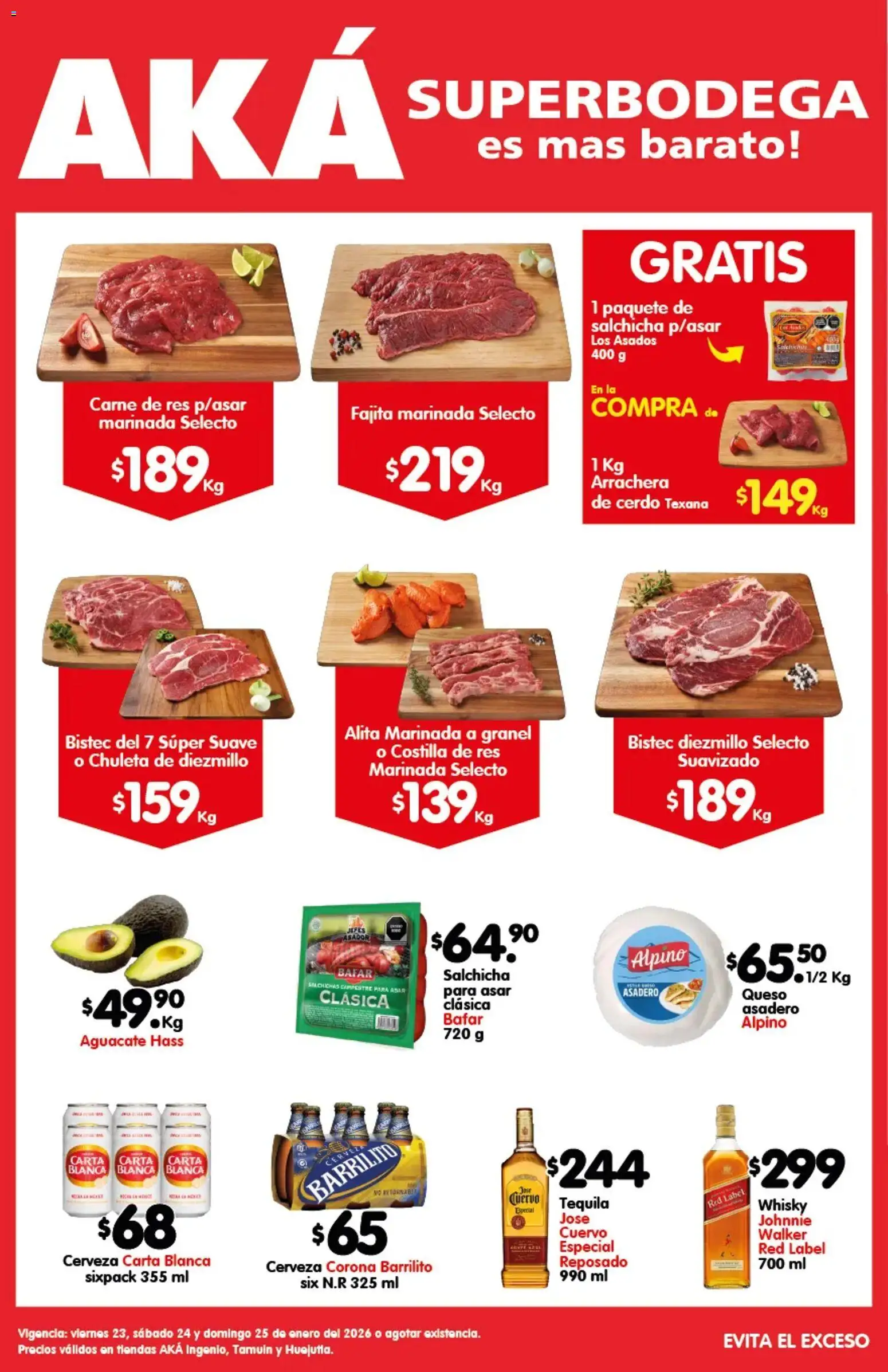 Vista previa las ofertas de la tienda Arteli - Folleto Carnita Asada Superbodegas Foraneas desde el 23/01/2026 - Tequila, Whisky, Aguacate, Carne, Cerdo, Cerveza Corona, Bistec, Salchicha