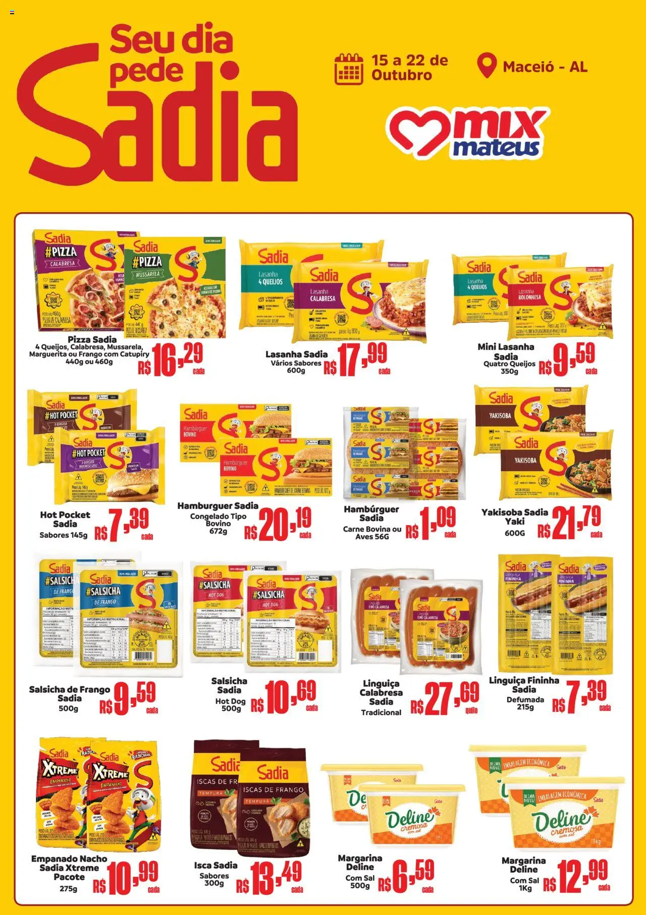 Mateus folheto "Ofertas Especial da Sadia" válido a partir de 15/10/2025 - número de página 1 - Pizza, Lasanha, Salsicha, Frango, Aves, Forno, Margarina, Carne bovina