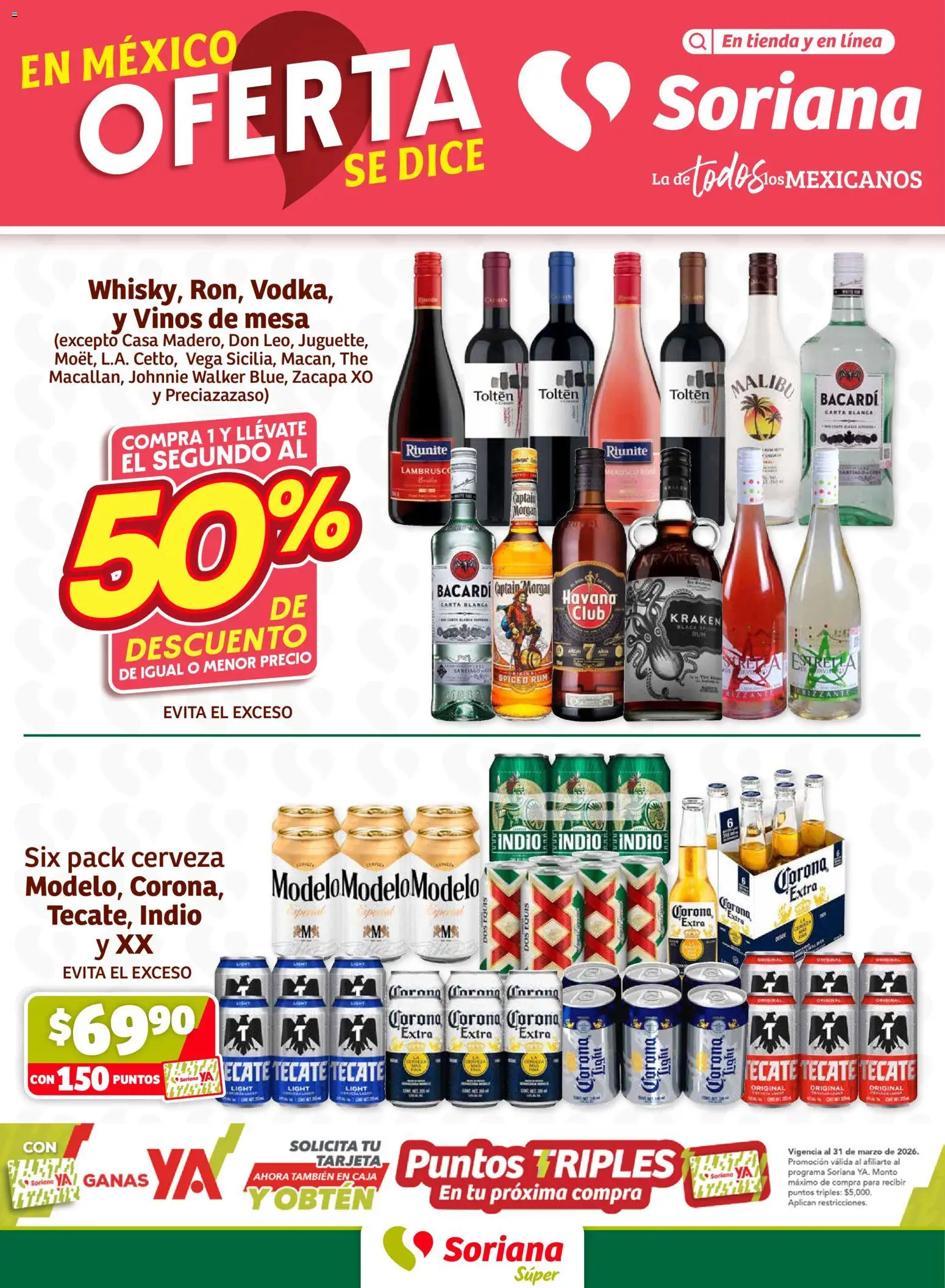 Vista previa las ofertas de la tienda Soriana - Soriana Fin de Semana Súper: Ags, Nay, Jal, Qro, Col, Mich, Gto, Hgo, Tlax, Mor, Pue, Gro, Oax, Edo. de Mex, Valle de México, Za desde el 05/03/2026 - Cerveza, Bacardi, Mesa, Caja, Lambrusco, Corona Extra, Malibú