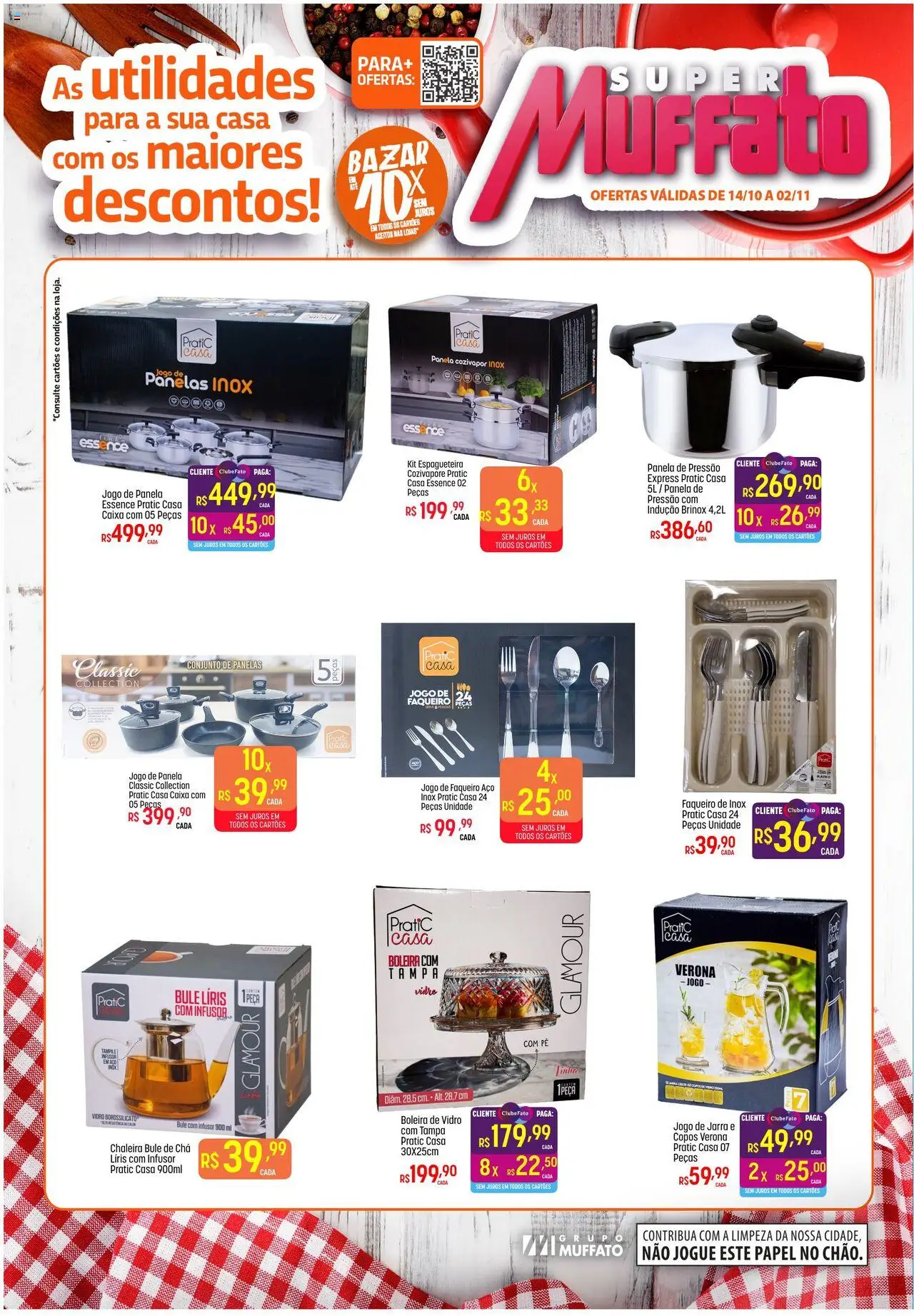 Super Muffato folheto "Ofertas Bazar" válido a partir de 14/10/2025 - número de página 1 - Caixa, Panela de pressão, Chá, Chaleira, Panela, Copos, Conjunto de panelas, Boleira