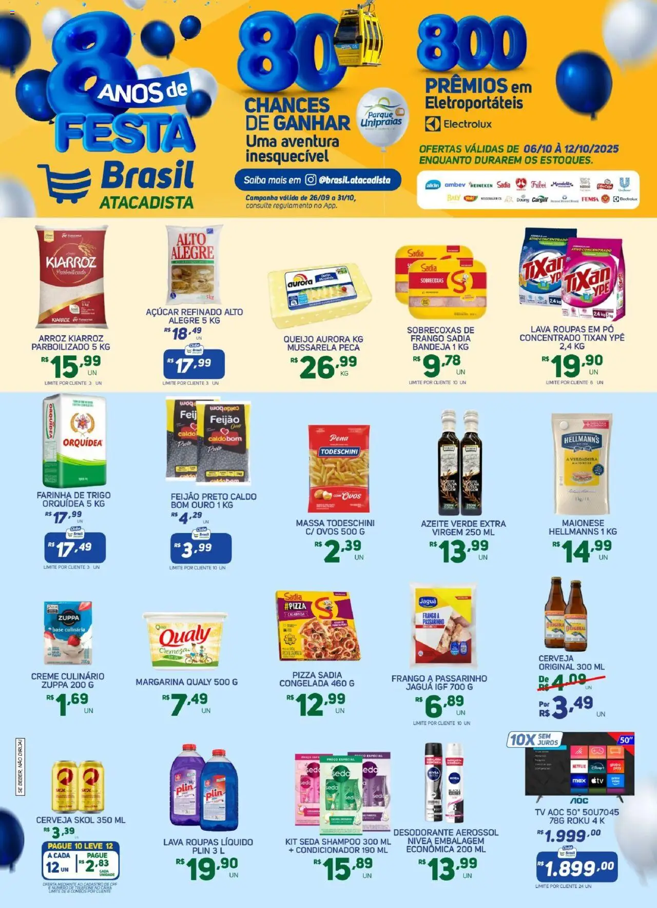 Brasil Atacadista folheto "Ofertas da semana" válido a partir de 06/10/2025 - número de página 1 - Telefone, Shampoo, Roupas, Desodorante, Arroz, Frango, Farinha de trigo, Farinha