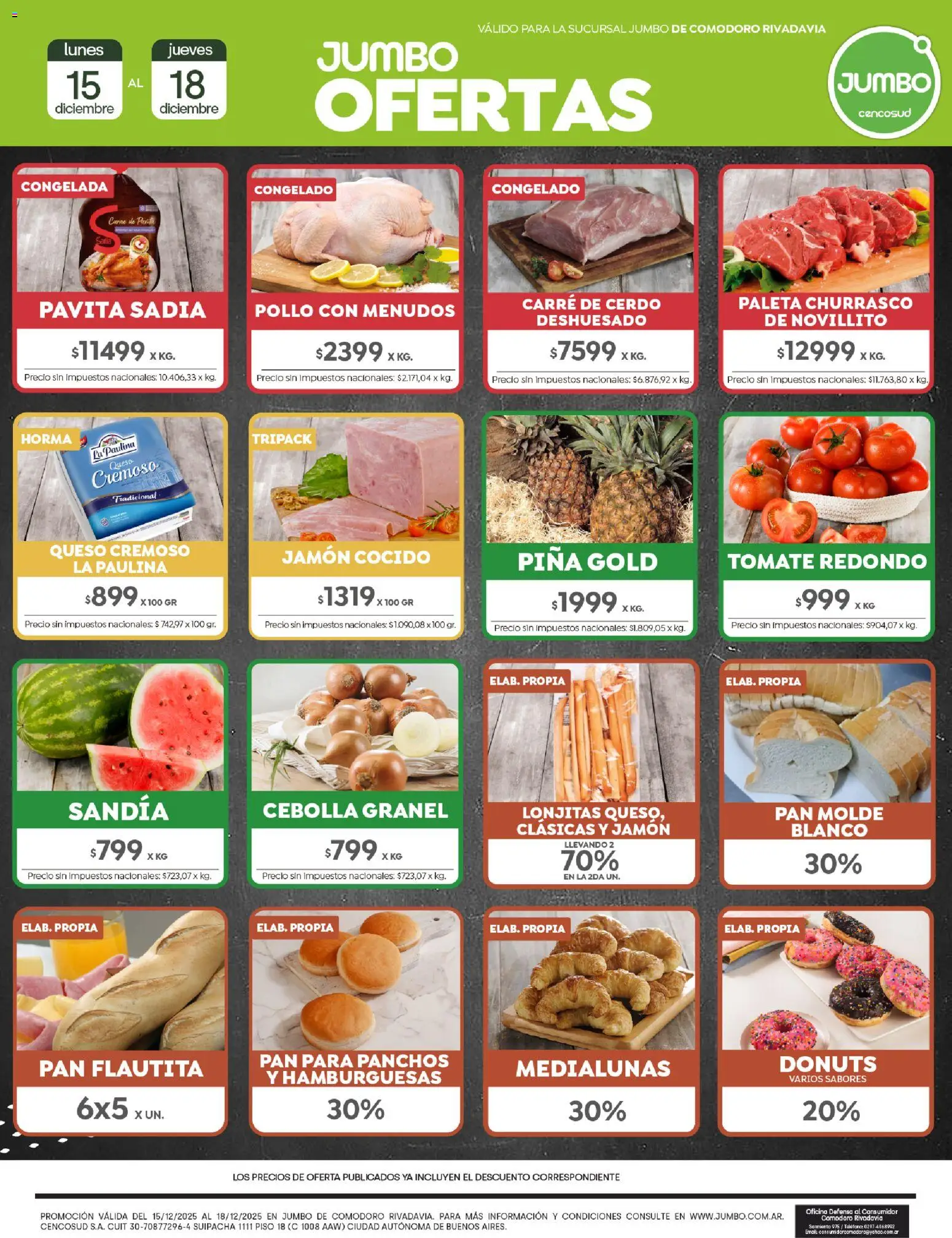 Vista previa del folleto de la tienda Jumbo válido desde el 15/12/2025 - Teléfono, Pollo, Queso, Pan, Tomate, Cebolla, Piña, Jamón cocido