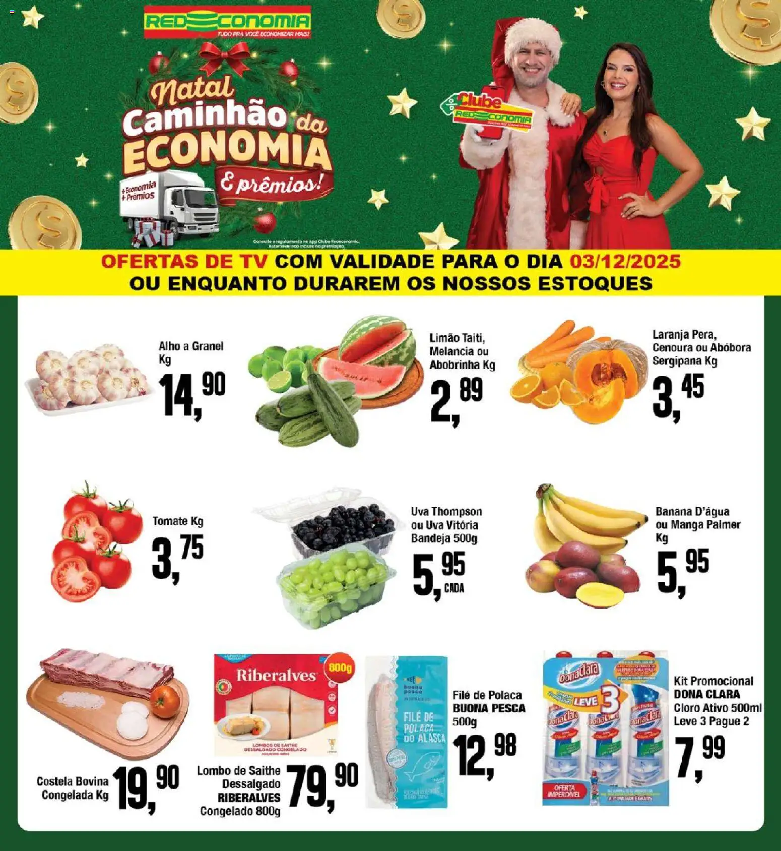 Pré-Visualização do folheto "Ofertas da semana" da loja RedEconomia válido a partir de 02/12/2025 - Tv, Manga, Uva, Tomate, Cenoura, Lombo, Costela bovina, File de polaca