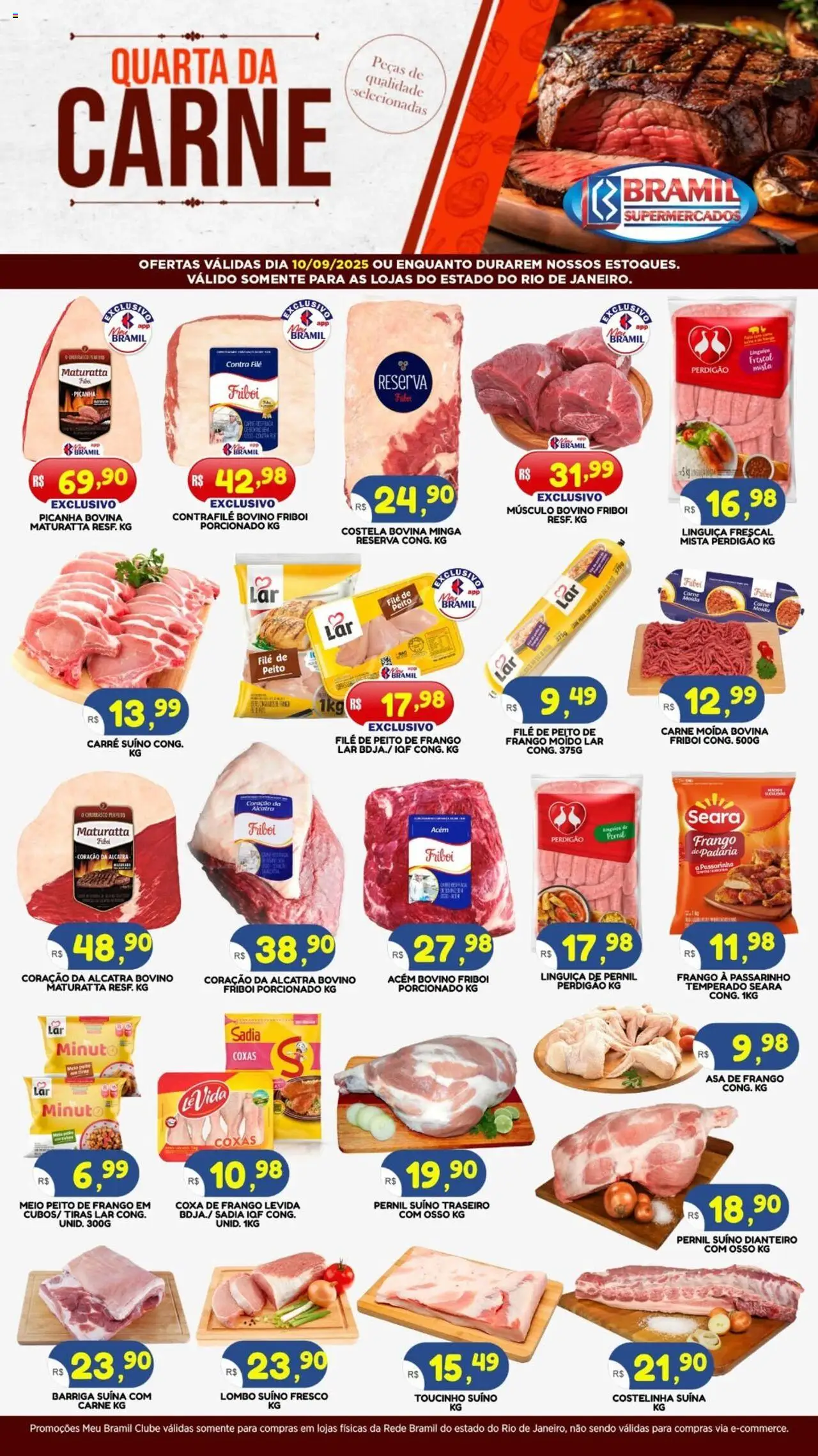 Bramil Supermercados folheto "Ofertas Quinta da Carne" válido a partir de 10/09/2025 - número de página 1 - Picanha, Linguiça, Pernil, Costela bovina, Asa de frango, Acém, Frango moido, Barriga suína
