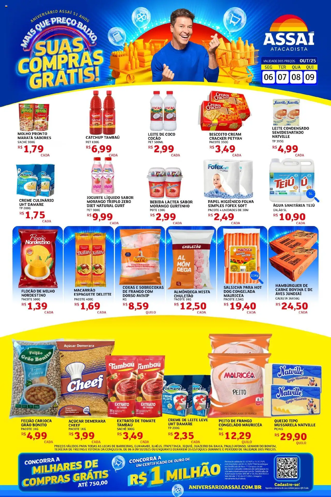 Pré-Visualização do folheto "Encarte - BA" da loja Assaí Atacadista válido a partir de 06/10/2025 - Hambúrguer, Coco, Macarrão, Carne, Aves, Açúcar, Creme, Extrato de tomate