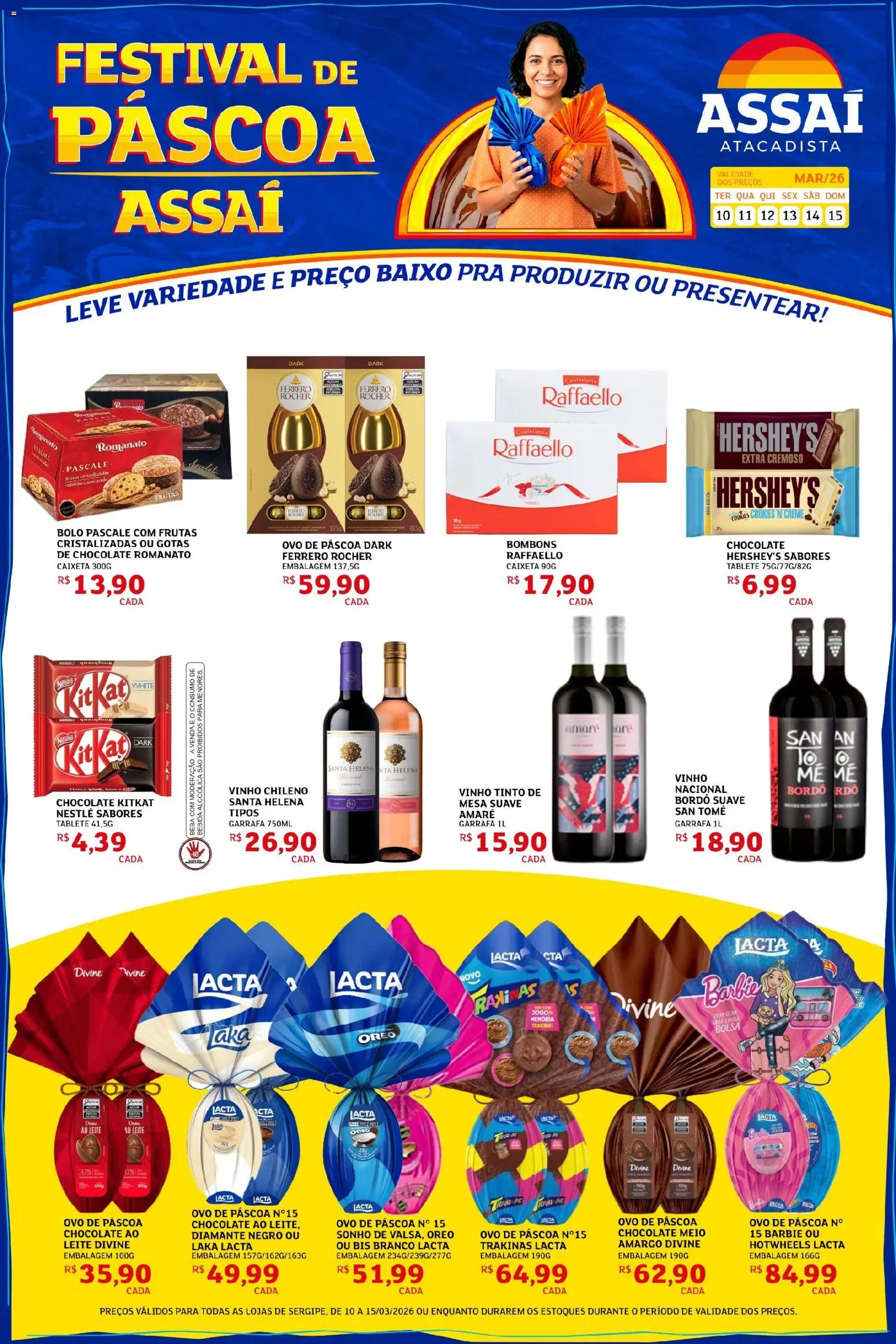 Pré-Visualização do folheto "Assaí Atacadista ofertas - SE" da loja Assaí Atacadista válido a partir de 10/03/2026 - Bolo, Frutas, Bolsa, Mesa, Ferrero Rocher, Vinho, Bebida, Vinho tinto