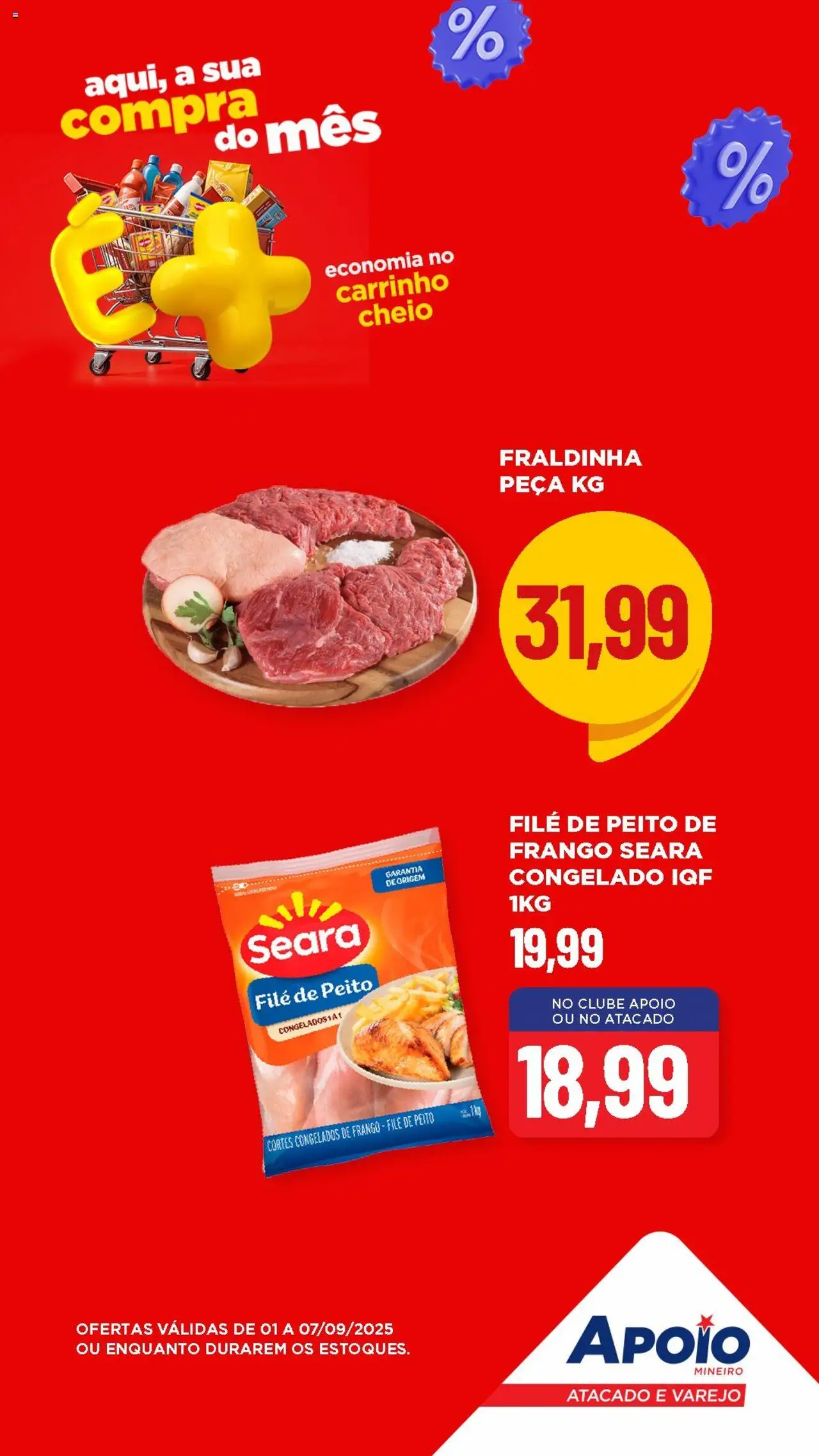 Apoio Mineiro folheto "Ofertas da semana" válido a partir de 01/09/2025 - número de página 1 - Carrinho, Frango, Peito de frango, Fraldinha
