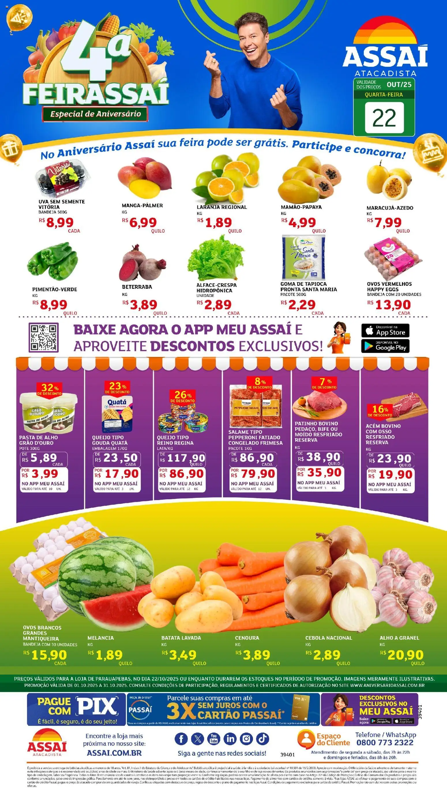 Assaí Atacadista folheto "Encarte - PA" válido a partir de 22/10/2025 - número de página 1 - Tapioca, Melancia, Uva, Ovos, Bebida, Queijo, Batata, Alho