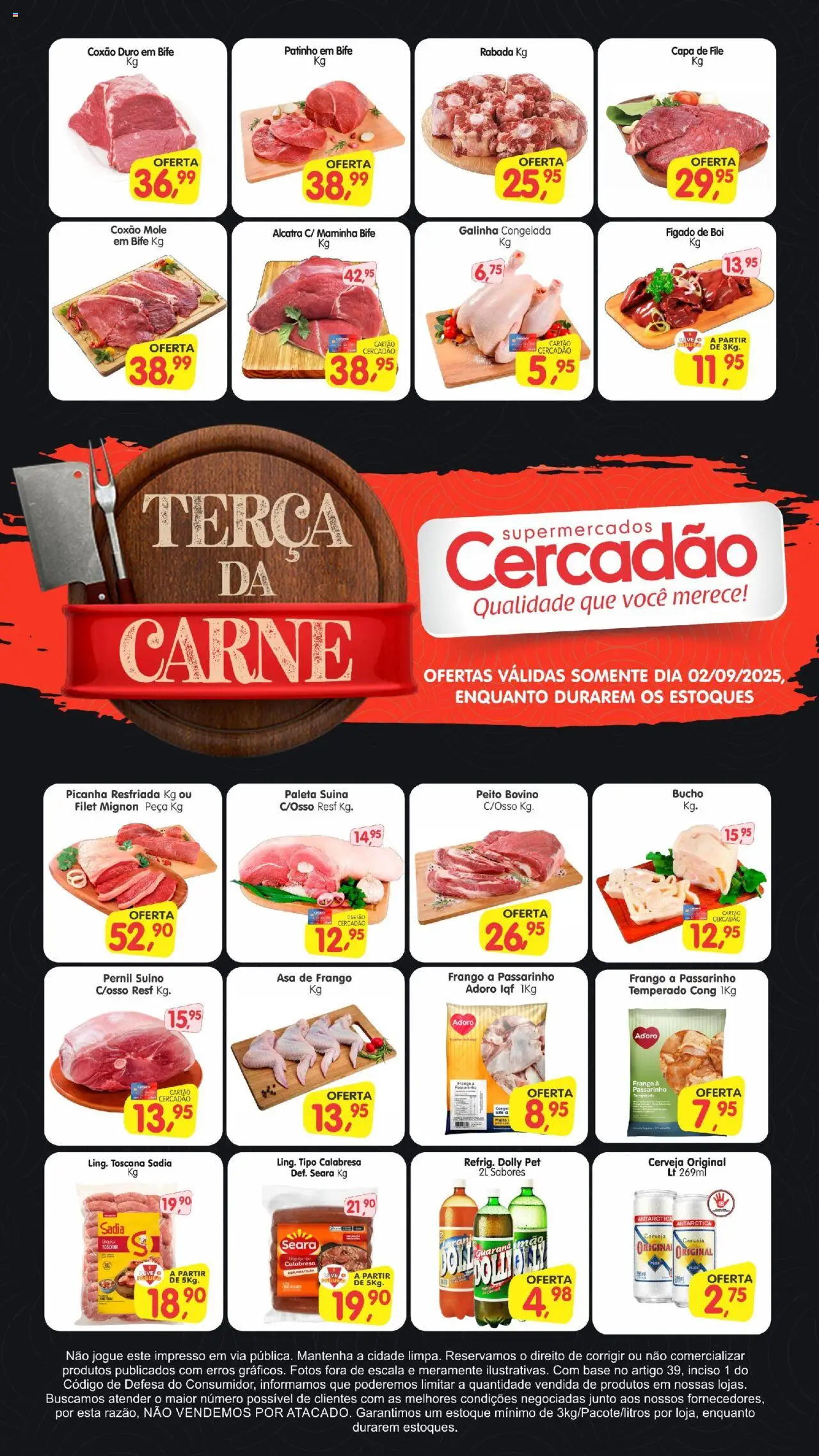 Cercadão folheto "Ofertas da semana" válido a partir de 02/09/2025 - número de página 1 - Picanha, Alcatra, Pernil, Maminha, Coxão duro, Asa de frango, Paleta suína, Coxão mole