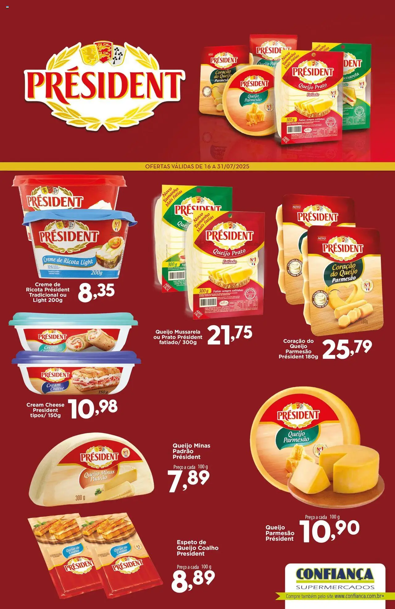 Confiança folheto "Ofertas Lactalis" válido a partir de 16/07/2025 - número de página 1 - Cream cheese, Queijo, Queijo coalho, Creme, Ricota, Queijo parmesão, Parmesão, Queijo fatiado